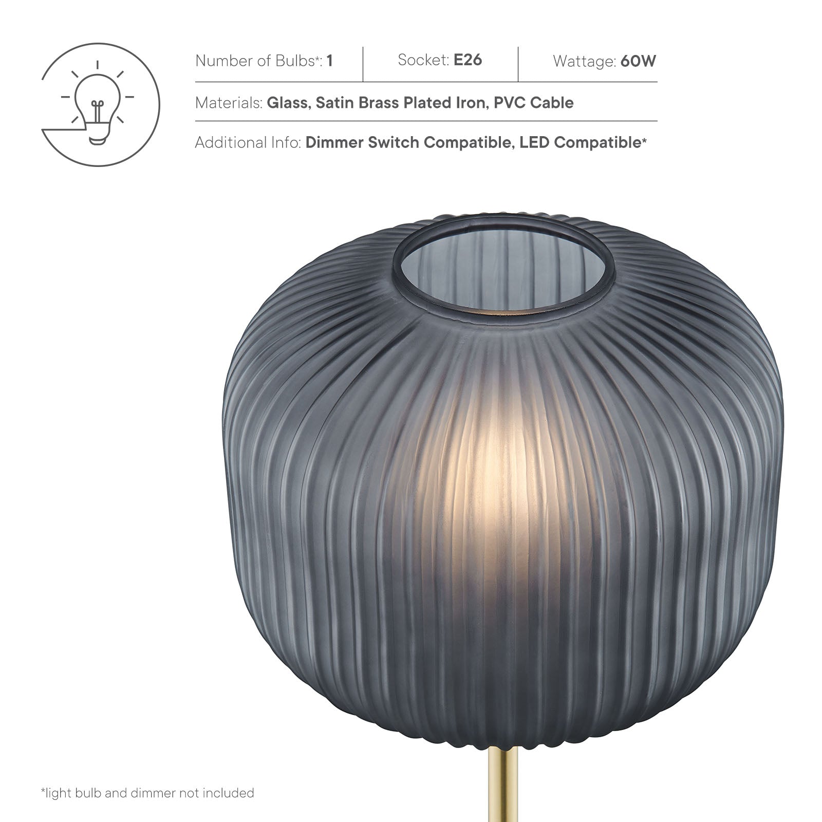 Reprise Glass Sphere Glass and Metal Floor Lamp-Floor Lamp-Modway-Wall2Wall Furnishings