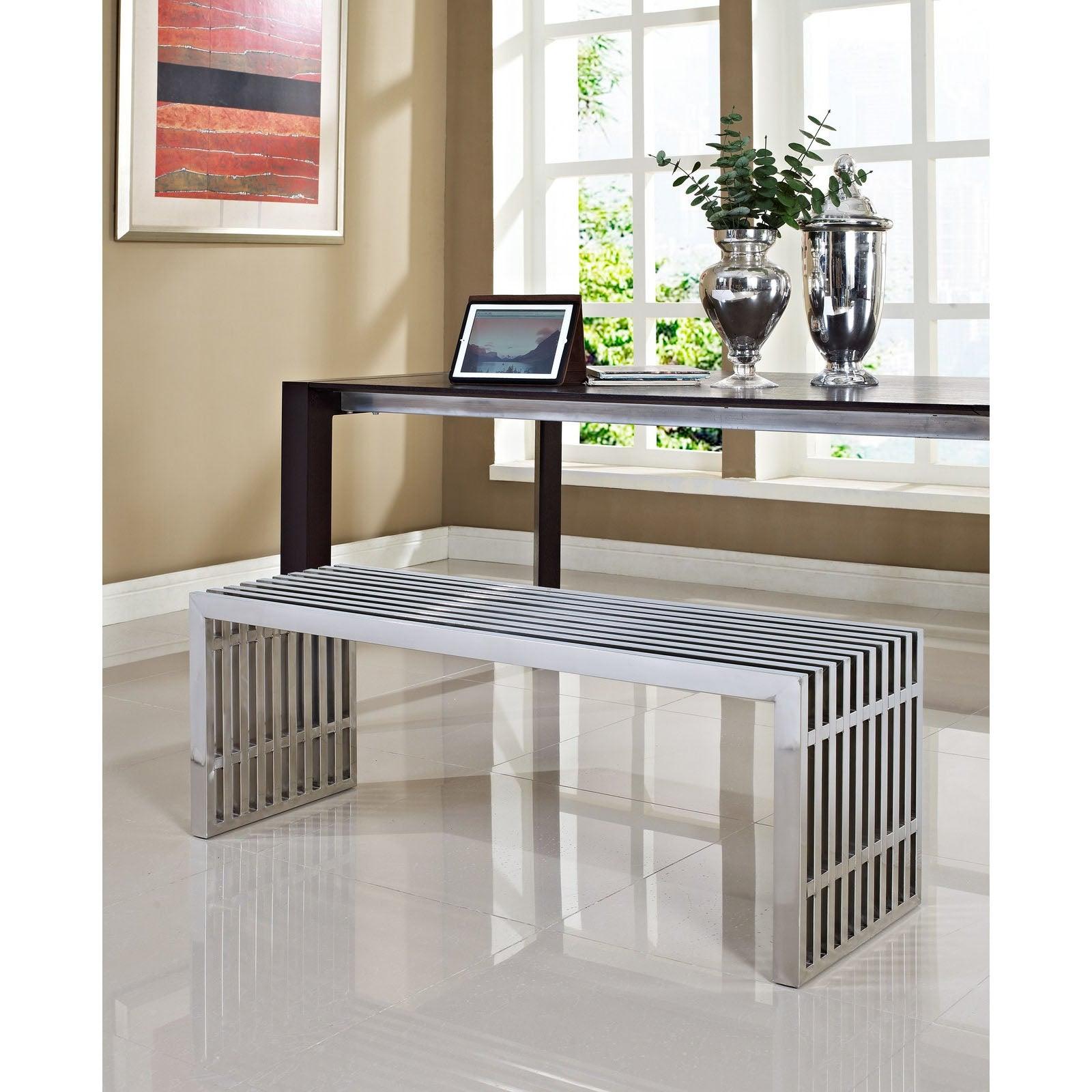 Gridiron Large Stainless Steel Bench-Bench-Modway-Wall2Wall Furnishings