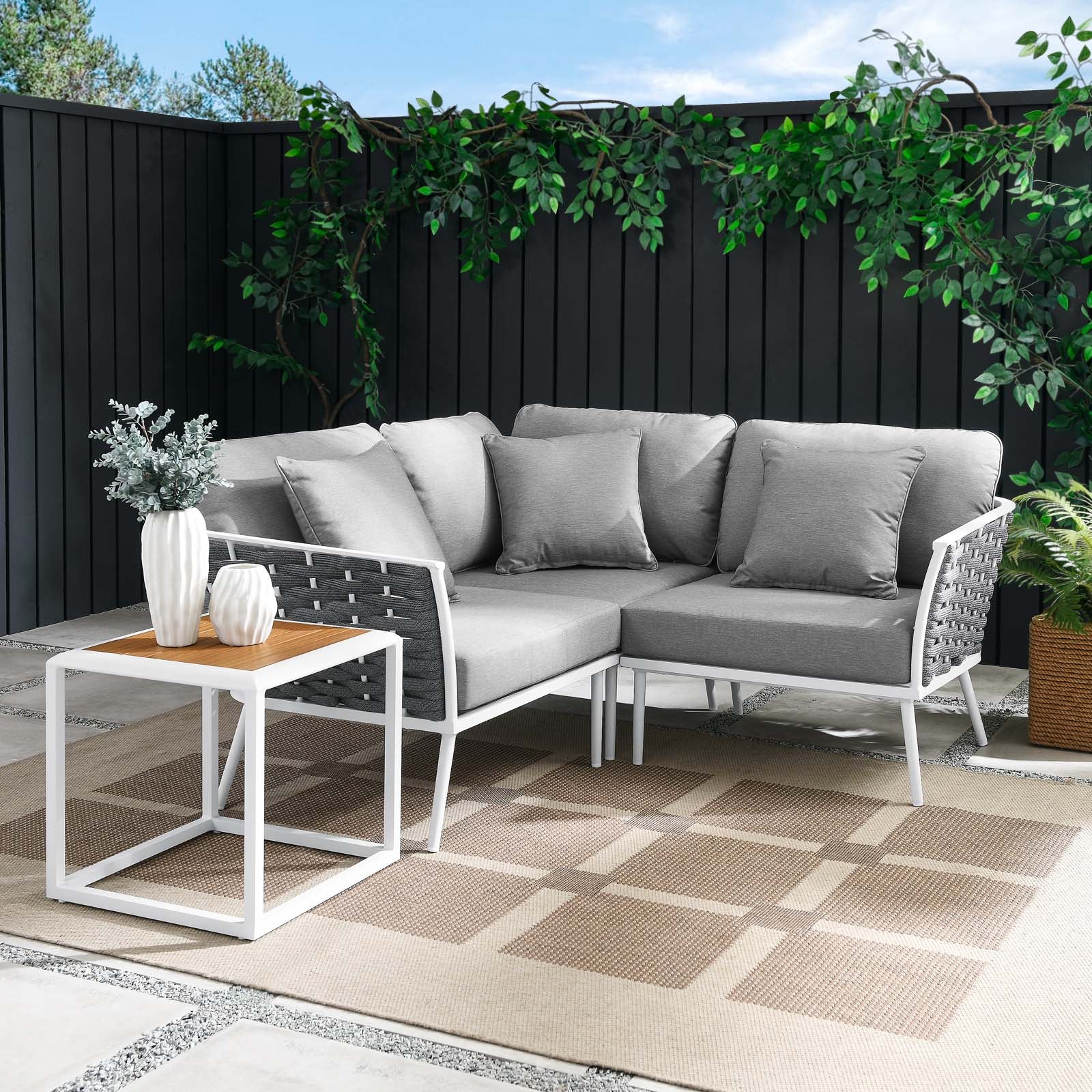 Stance 4 Piece Outdoor Patio Aluminum Sectional Sofa Set-Outdoor Set-Modway-Wall2Wall Furnishings