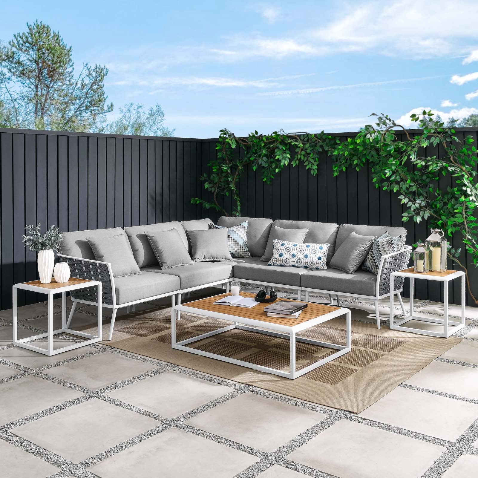 Stance 8 Piece Outdoor Patio Aluminum Sectional Sofa Set-Outdoor Set-Modway-Wall2Wall Furnishings