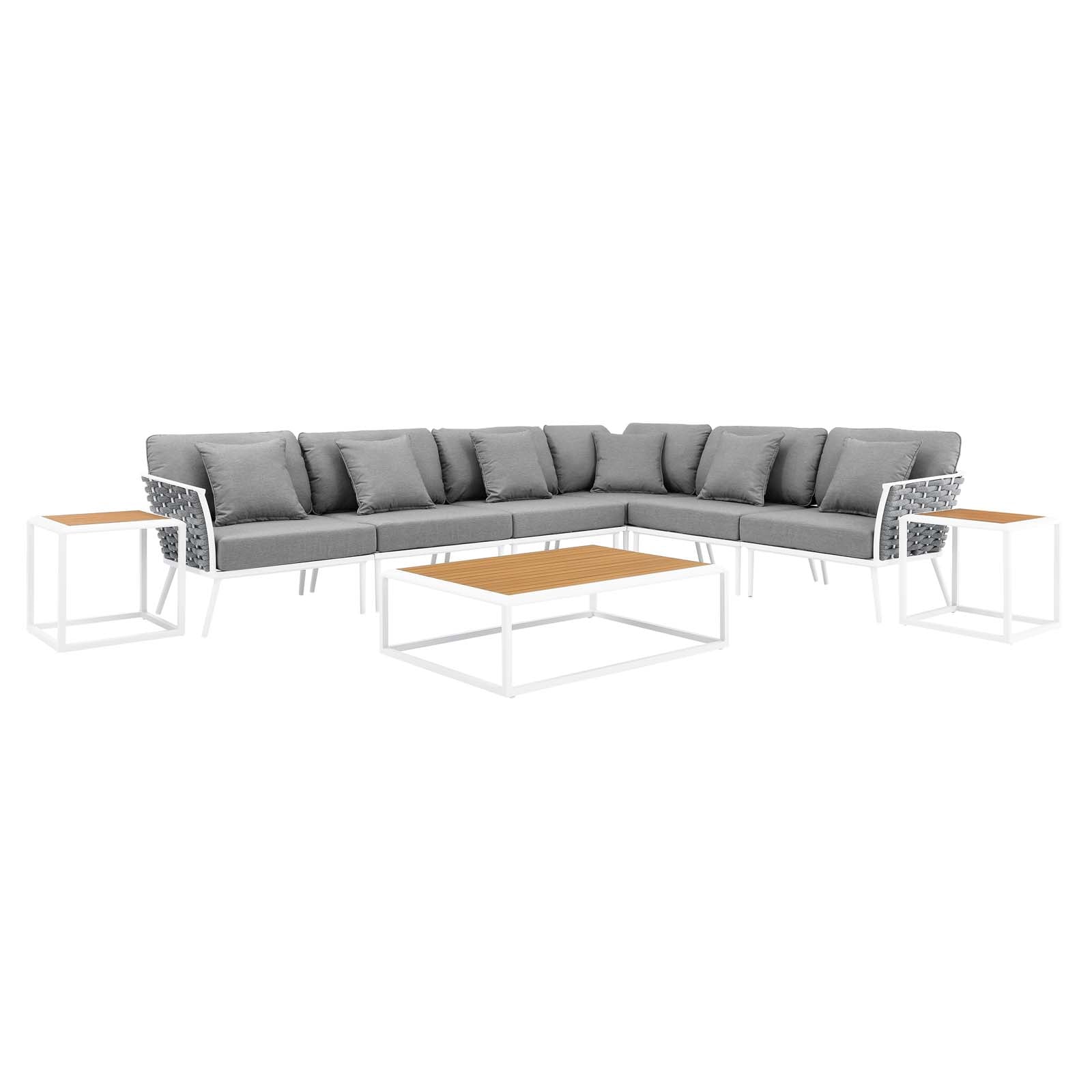 Stance 9 Piece Aluminum Outdoor Patio Aluminum Sectional Sofa Set-Outdoor Set-Modway-Wall2Wall Furnishings