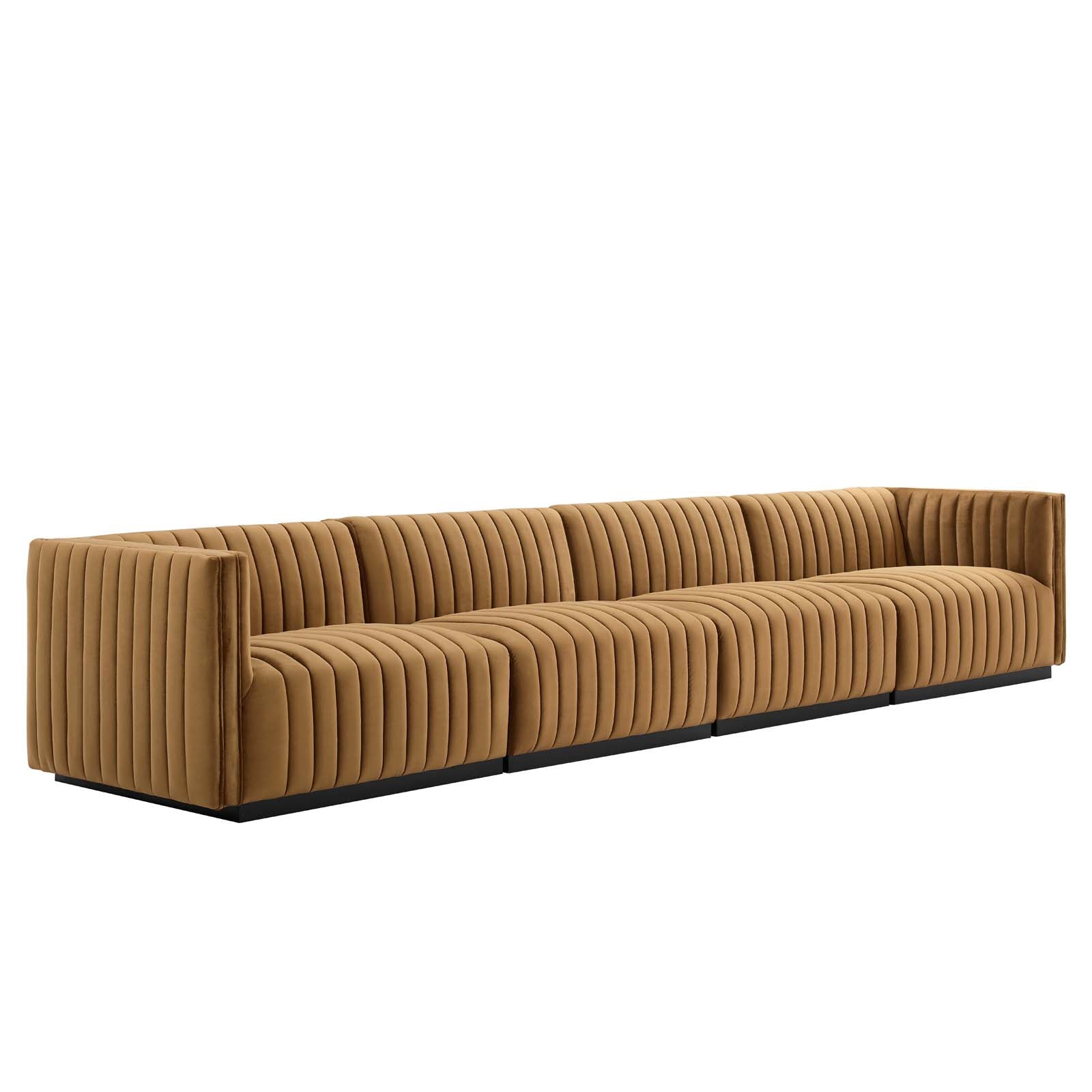 Conjure Channel Tufted Performance Velvet 4-Piece Sofa-Sofa-Modway-Wall2Wall Furnishings