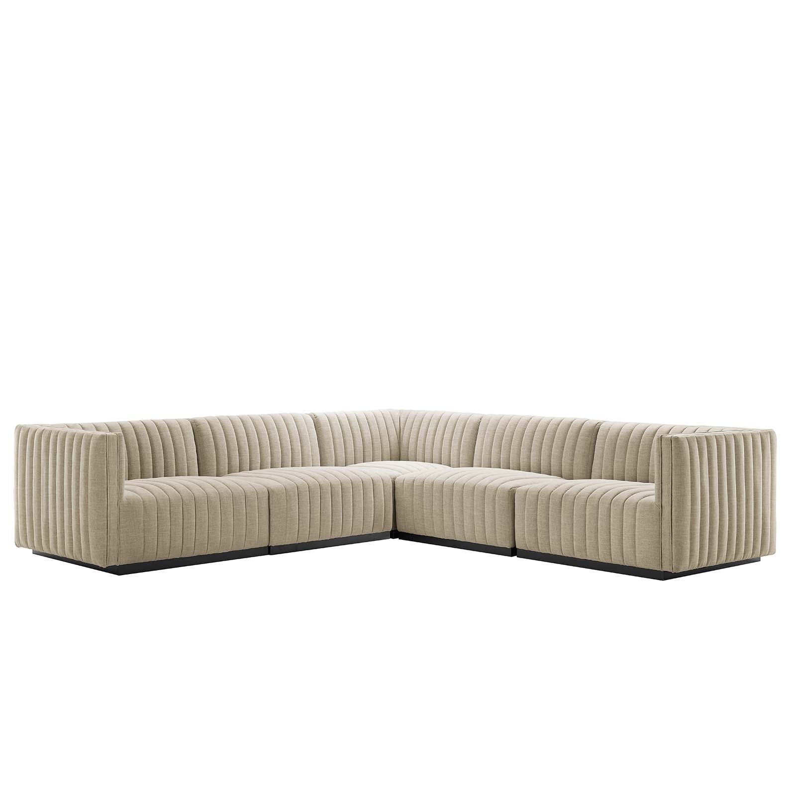 Conjure Channel Tufted Upholstered Fabric 5-Piece L-Shaped Sectional-Sectional-Modway-Wall2Wall Furnishings