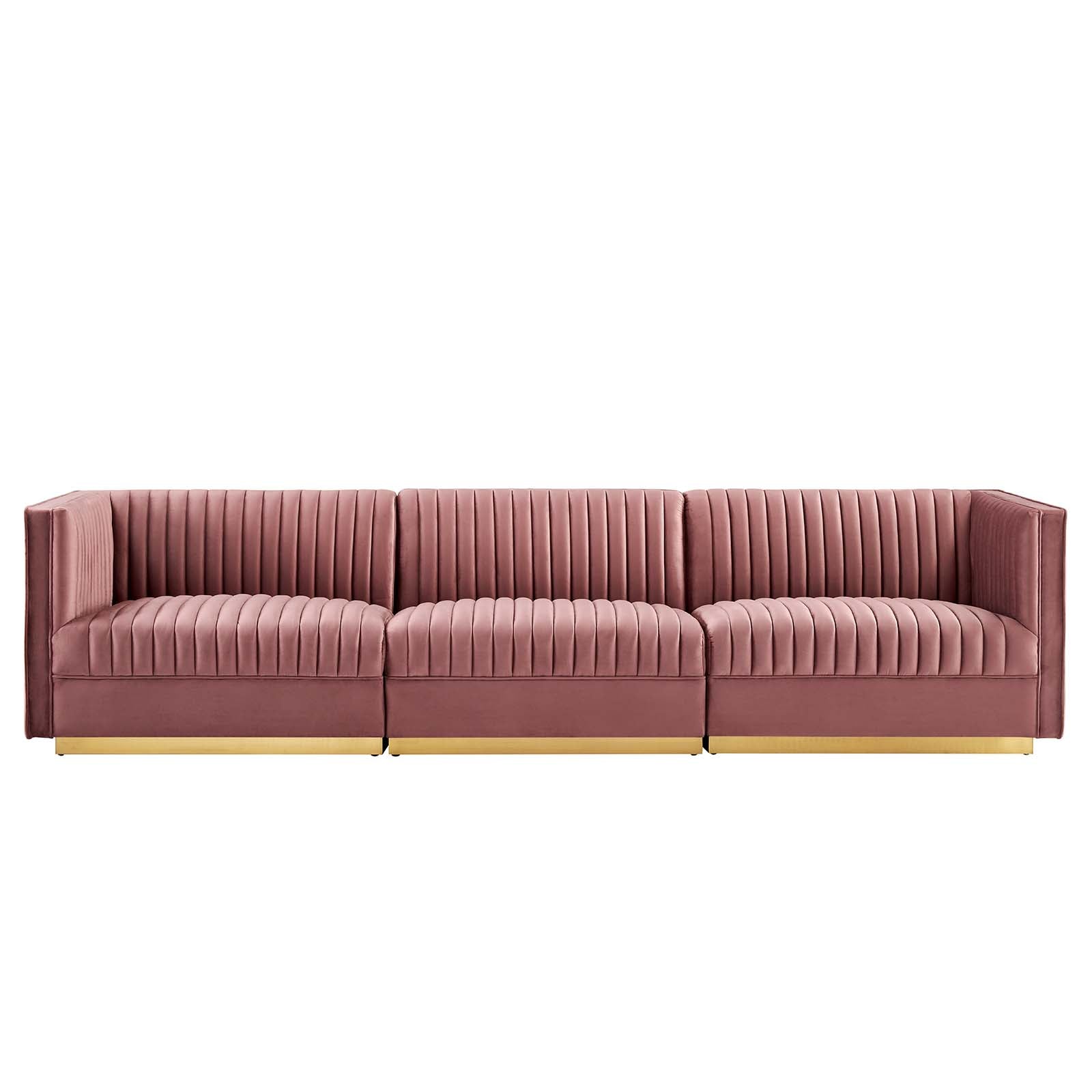 Sanguine Channel Tufted Performance Velvet 3-Seat Modular Sectional Sofa-Sofa-Modway-Wall2Wall Furnishings