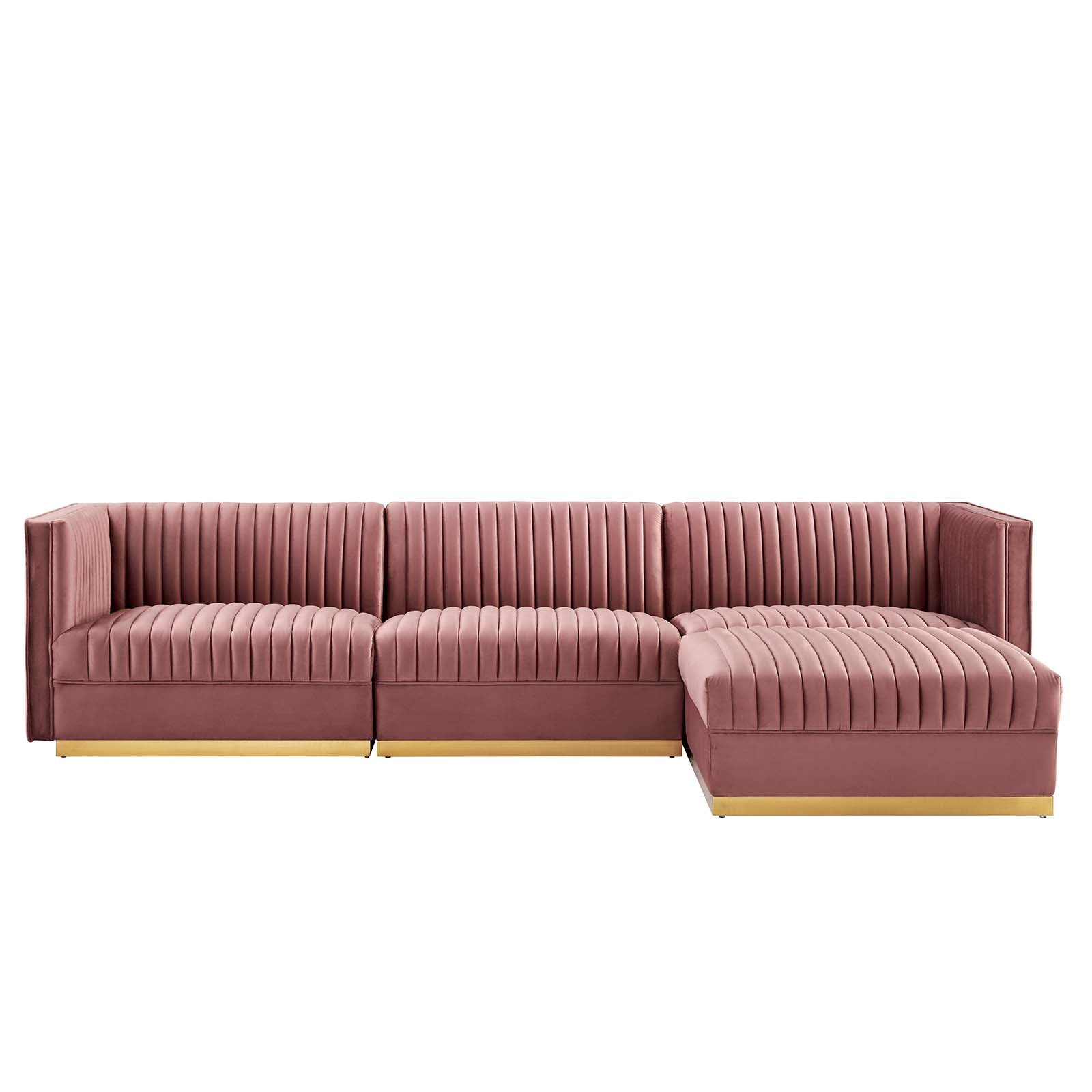 Sanguine Channel Tufted Performance Velvet 4-Piece Modular Sectional Sofa-Sectional-Modway-Wall2Wall Furnishings