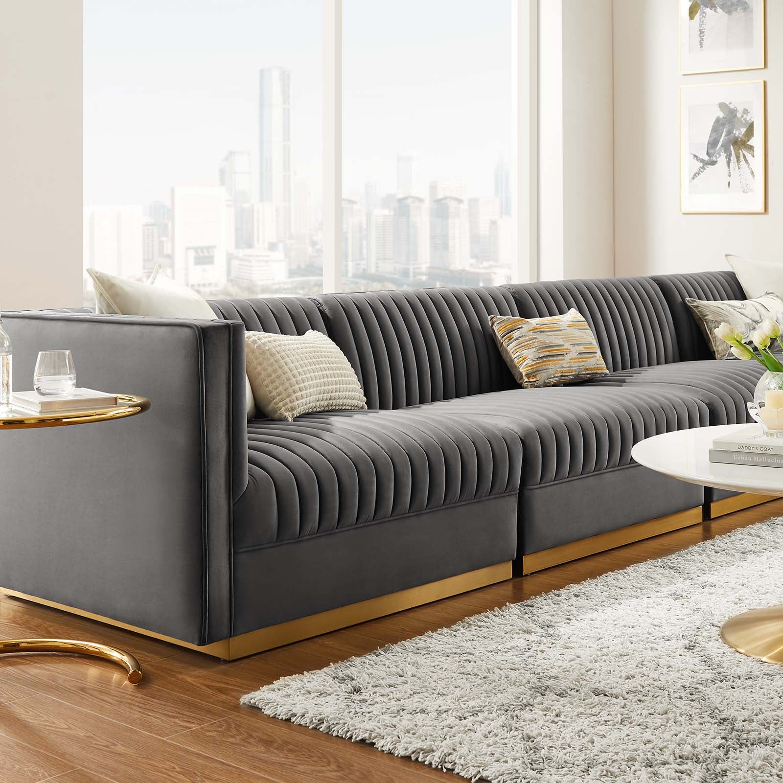 Sanguine Channel Tufted Performance Velvet 4-Seat Modular Sectional Sofa-Sofa-Modway-Wall2Wall Furnishings