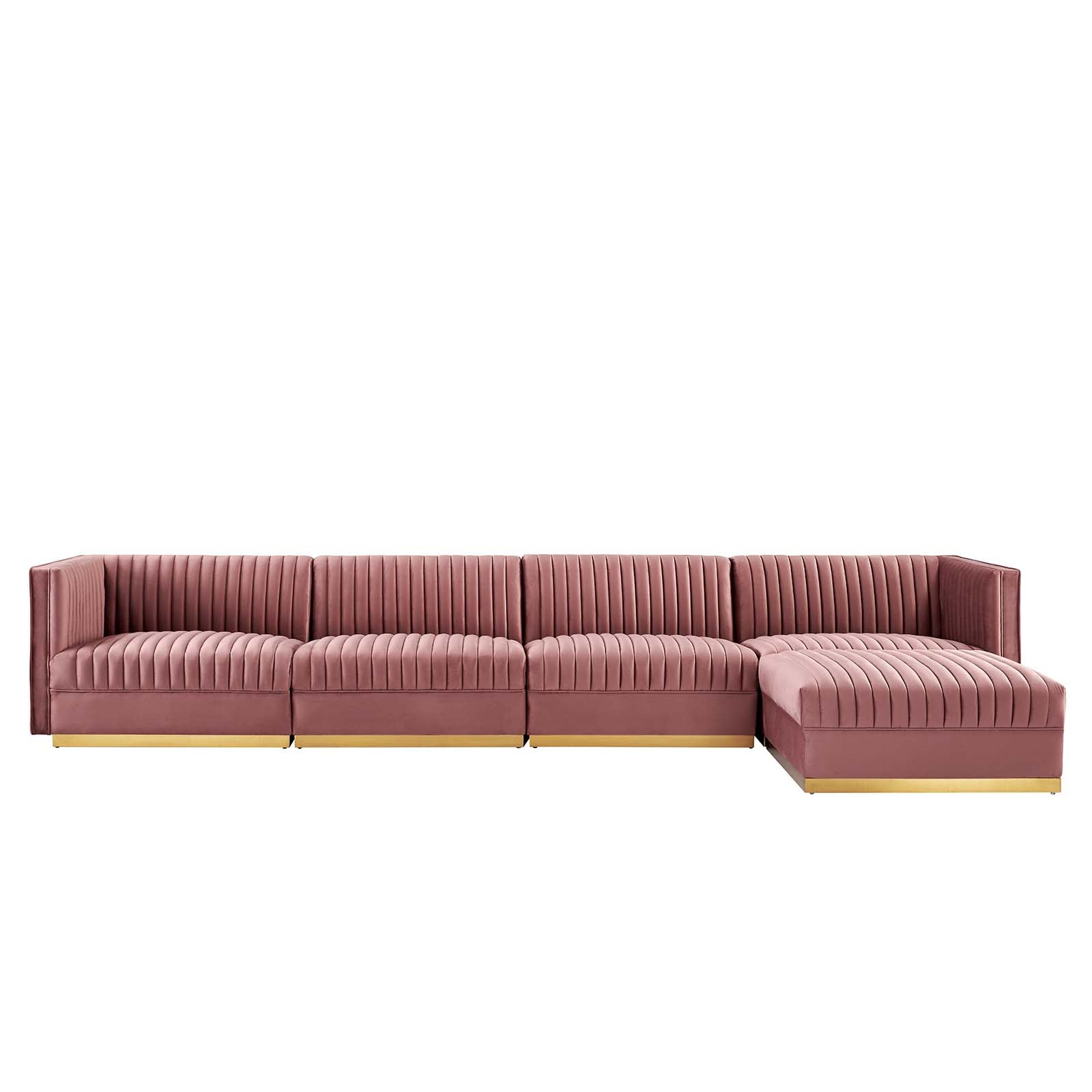 Sanguine Channel Tufted Performance Velvet 5-Piece Modular Sectional Sofa-Sectional-Modway-Wall2Wall Furnishings