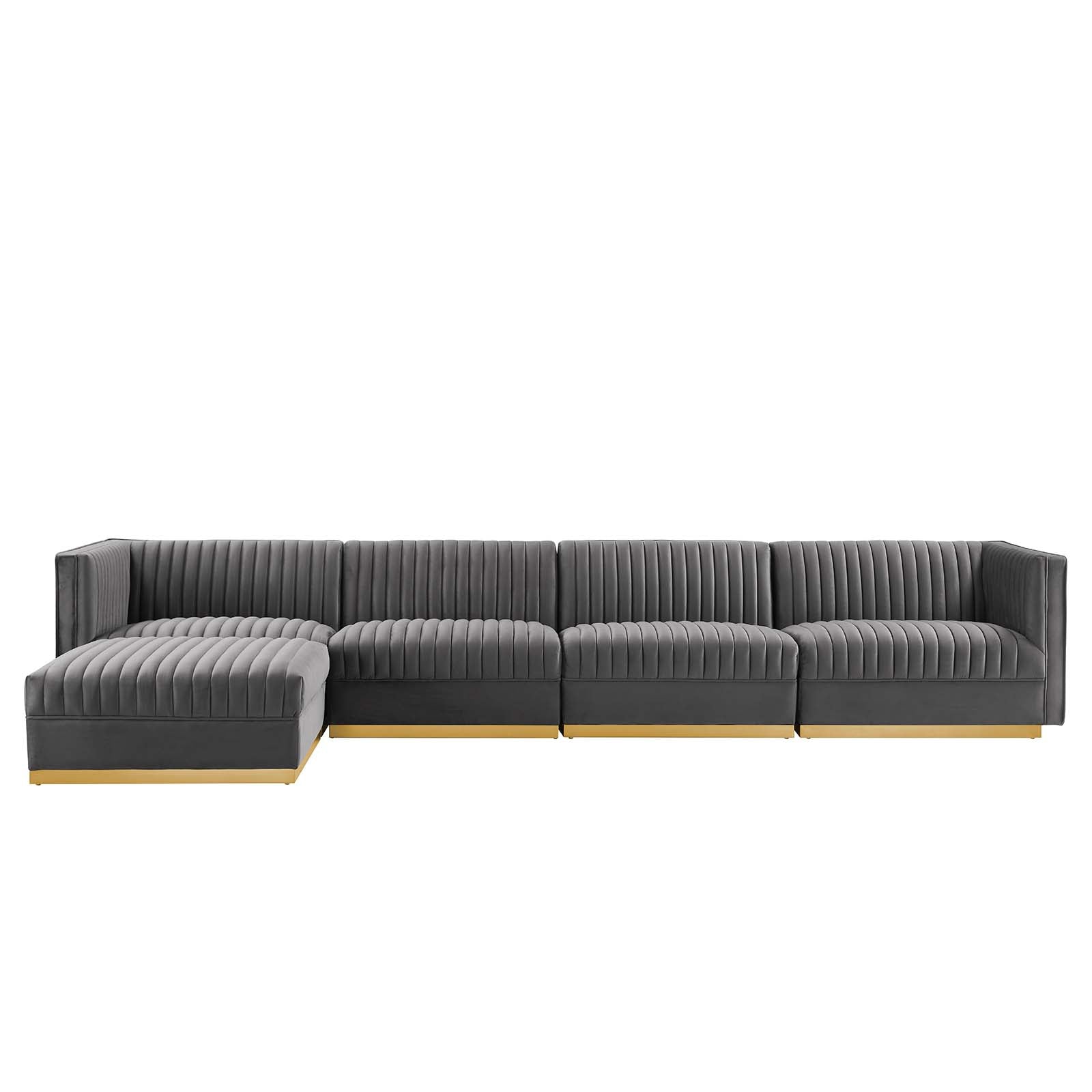 Sanguine Channel Tufted Performance Velvet 5-Piece Modular Sectional Sofa-Sectional-Modway-Wall2Wall Furnishings
