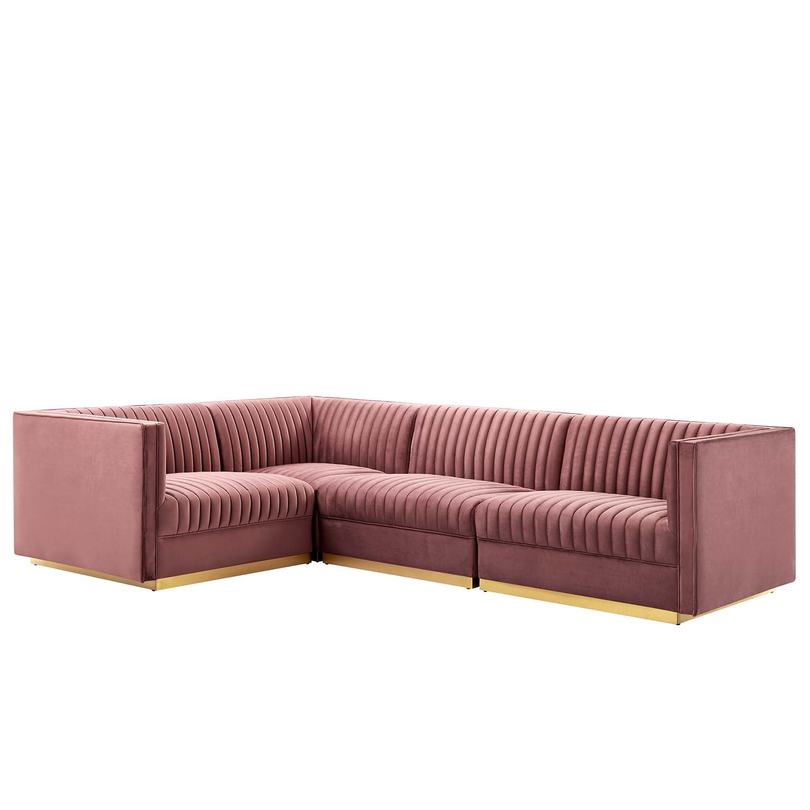 Sanguine Channel Tufted Performance Velvet 4-Piece Left-Facing Modular Sectional Sofa-Sectional-Modway-Wall2Wall Furnishings