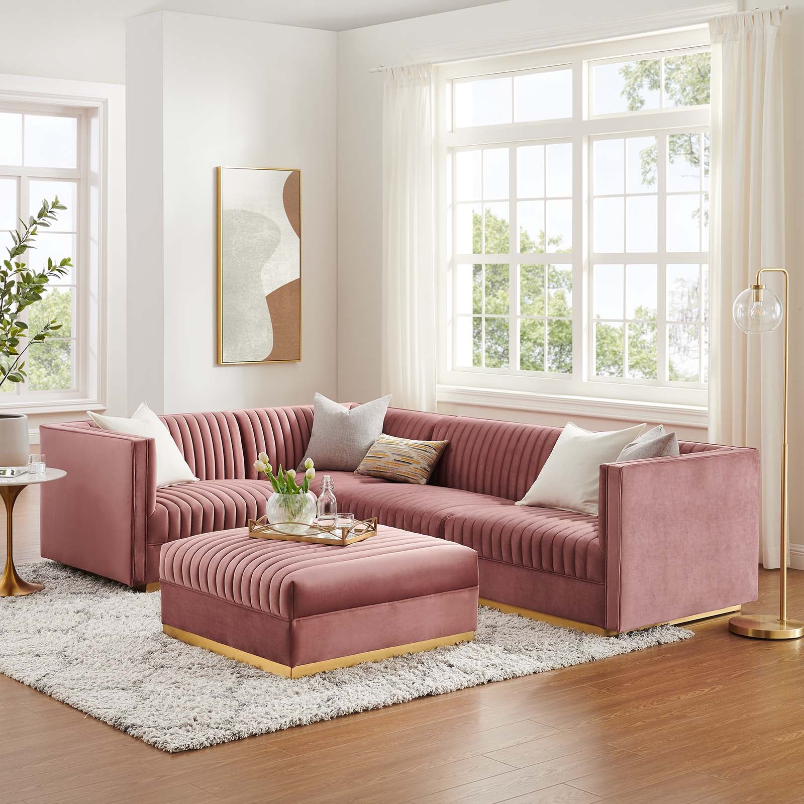 Sanguine Channel Tufted Performance Velvet 5-Piece Left-Facing Modular Sectional Sofa-Sectional-Modway-Wall2Wall Furnishings