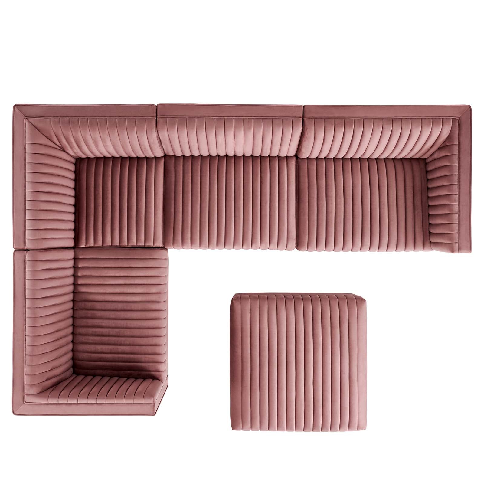 Sanguine Channel Tufted Performance Velvet 5-Piece Left-Facing Modular Sectional Sofa-Sectional-Modway-Wall2Wall Furnishings