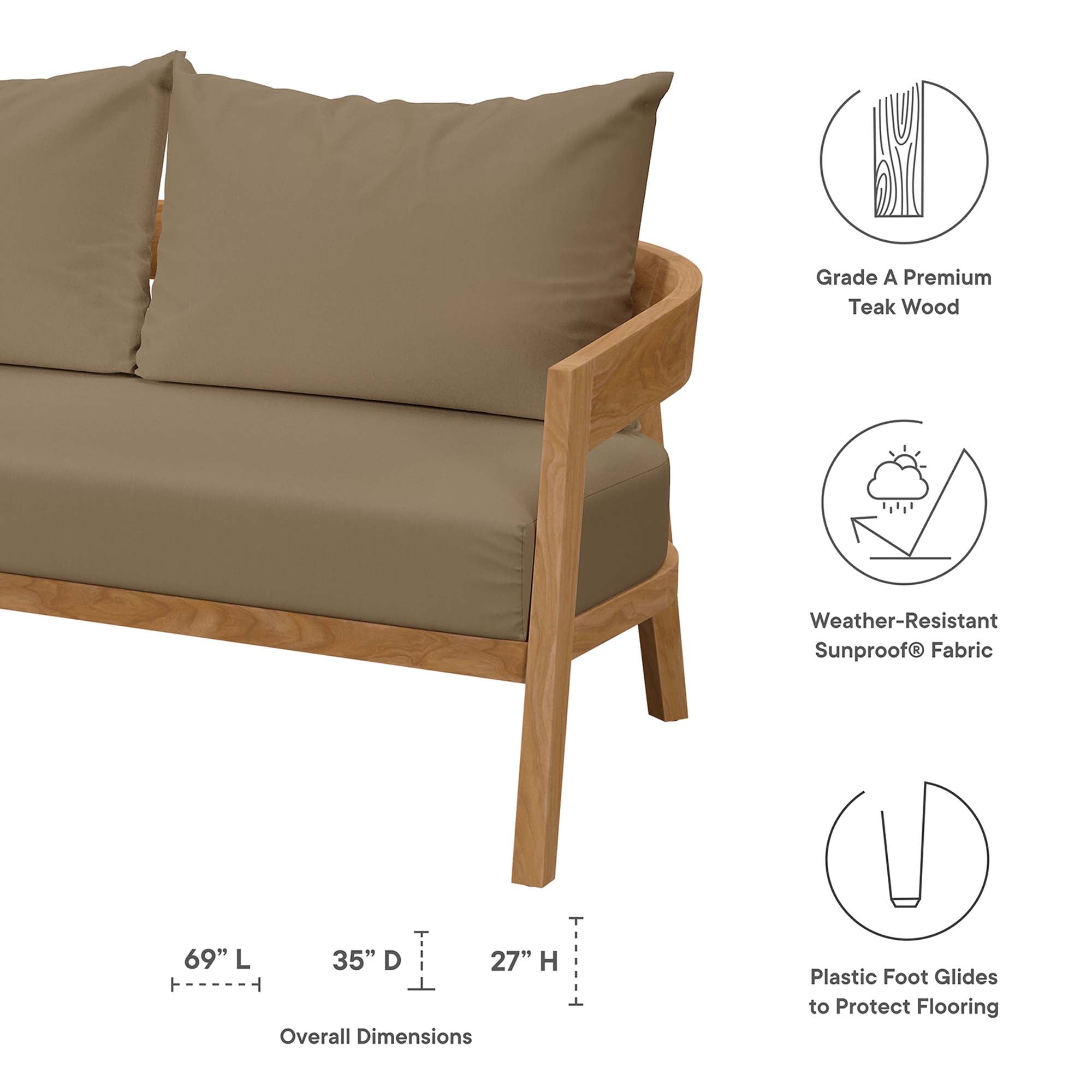 Brisbane 6-Piece Teak Wood Outdoor Patio Set