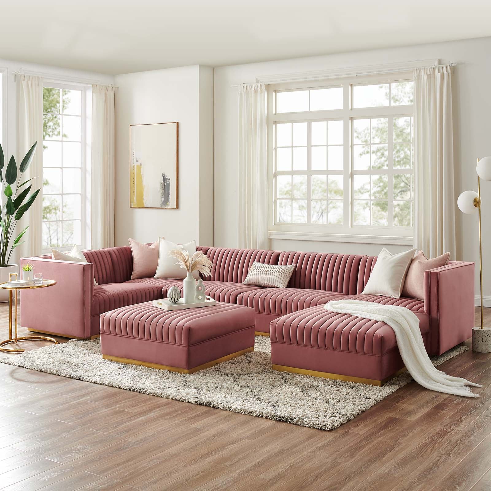 Sanguine Channel Tufted Performance Velvet 7-Piece Left-Facing Modular Sectional Sofa-Sectional-Modway-Wall2Wall Furnishings