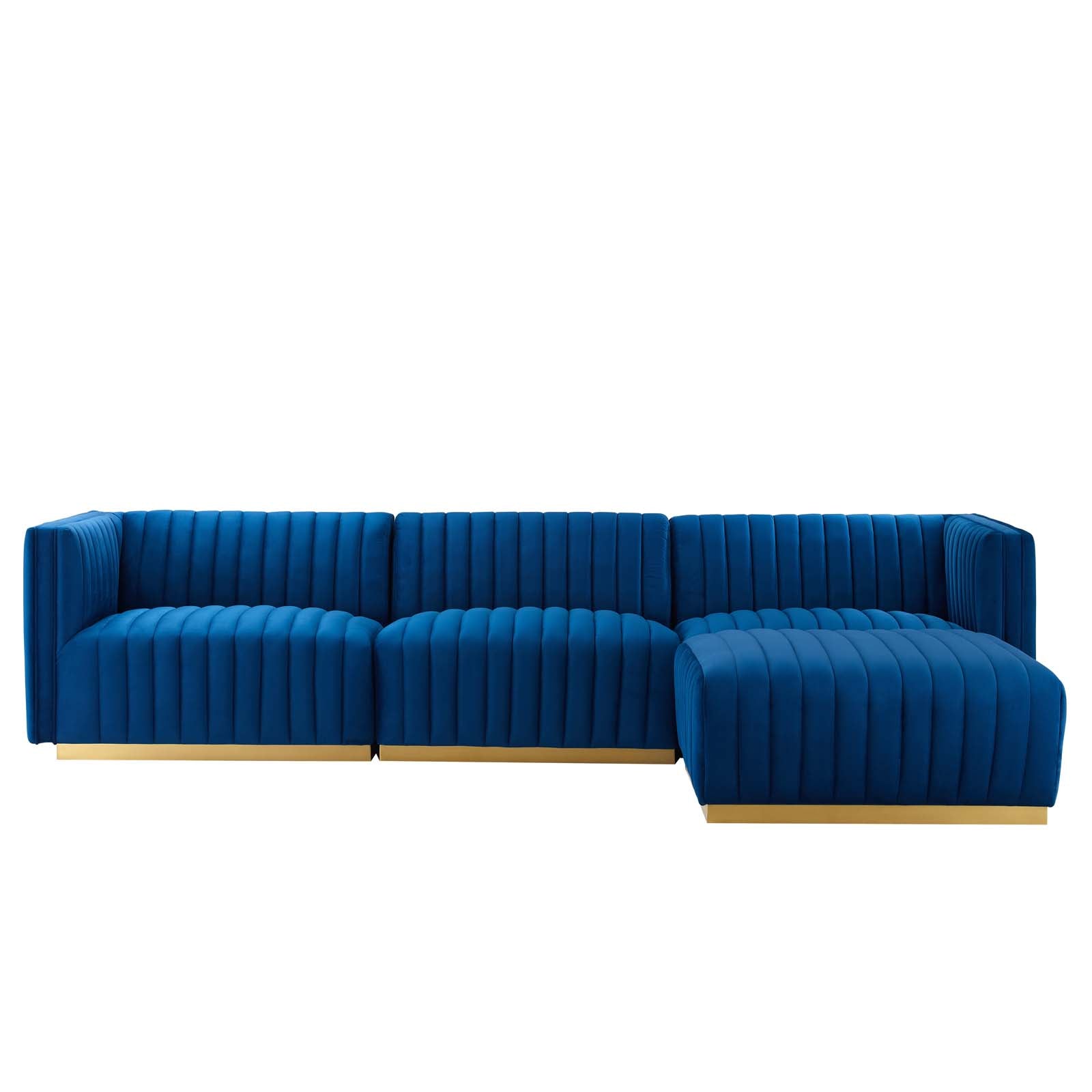 Conjure Channel Tufted Performance Velvet 4-Piece Sectional-Sectional-Modway-Wall2Wall Furnishings