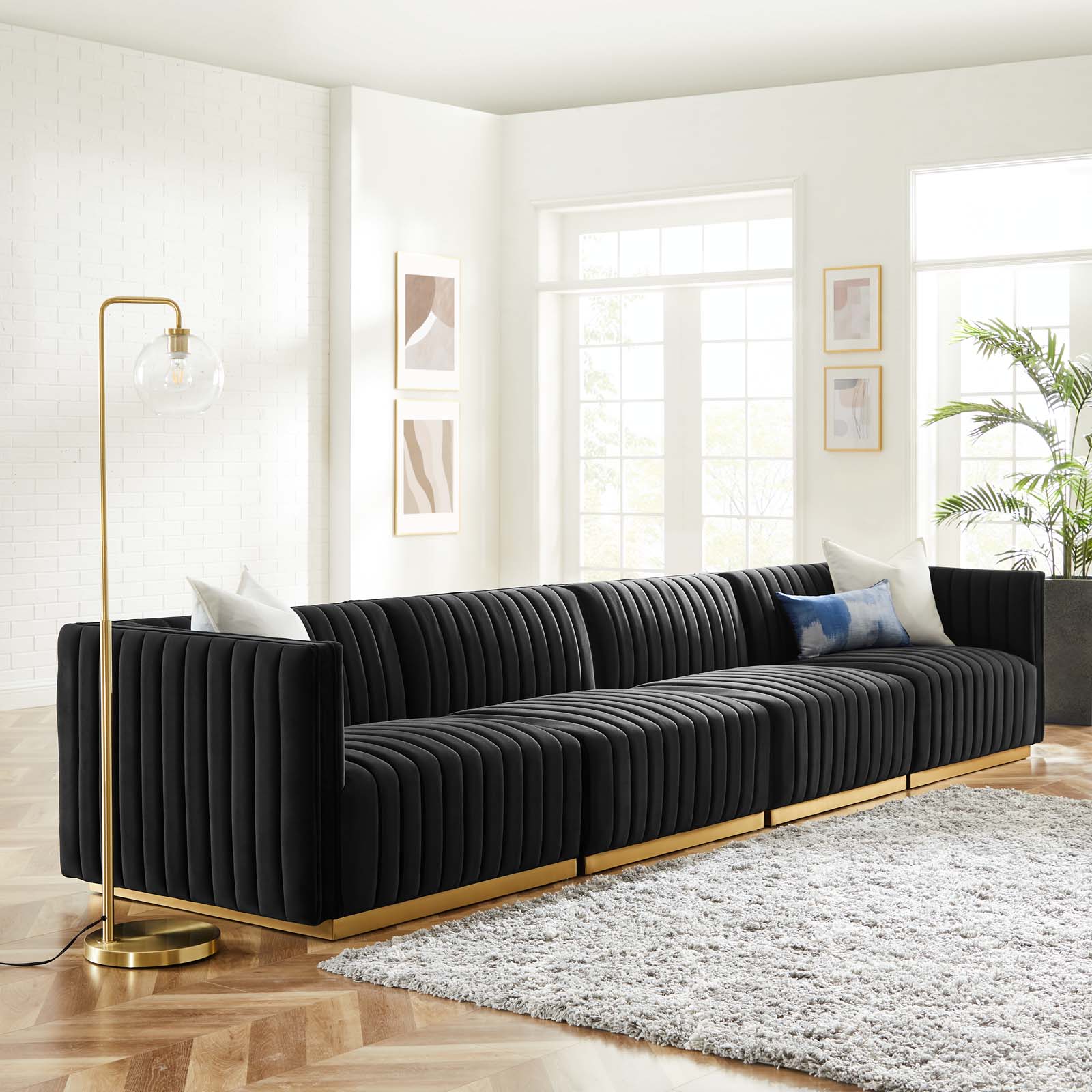 Conjure Channel Tufted Performance Velvet 4-Piece Sofa-Sofa-Modway-Wall2Wall Furnishings