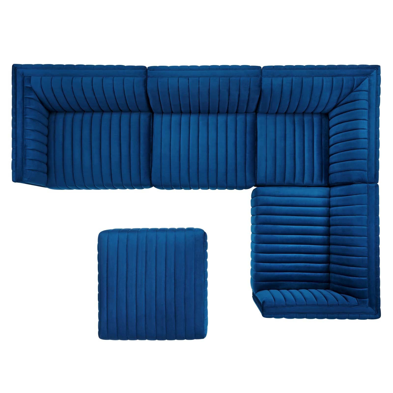 Conjure Channel Tufted Performance Velvet 5-Piece Sectional-Sectional-Modway-Wall2Wall Furnishings