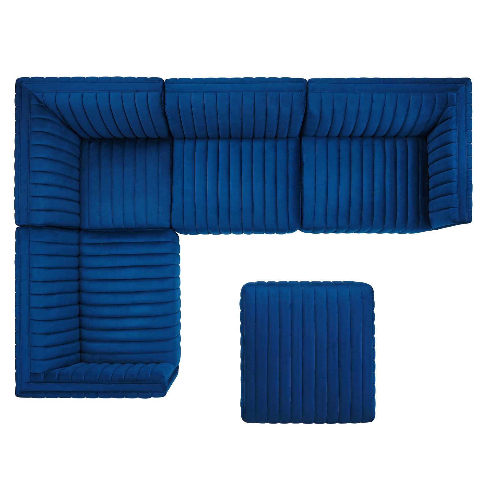 Conjure Channel Tufted Performance Velvet 5-Piece Sectional-Sectional-Modway-Wall2Wall Furnishings