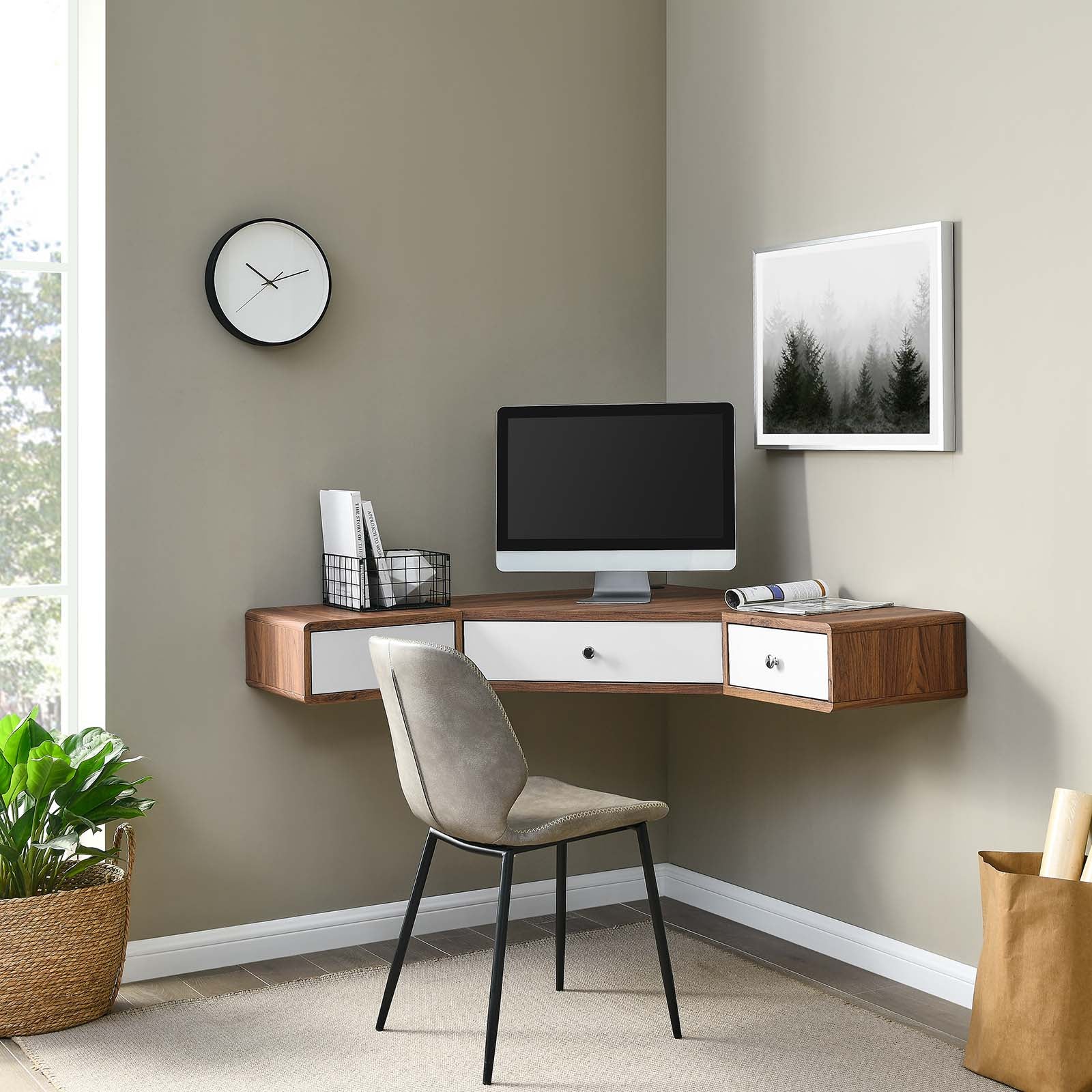 Transmit 47" Wall Mount Corner Walnut Office Desk-Desk-Modway-Wall2Wall Furnishings