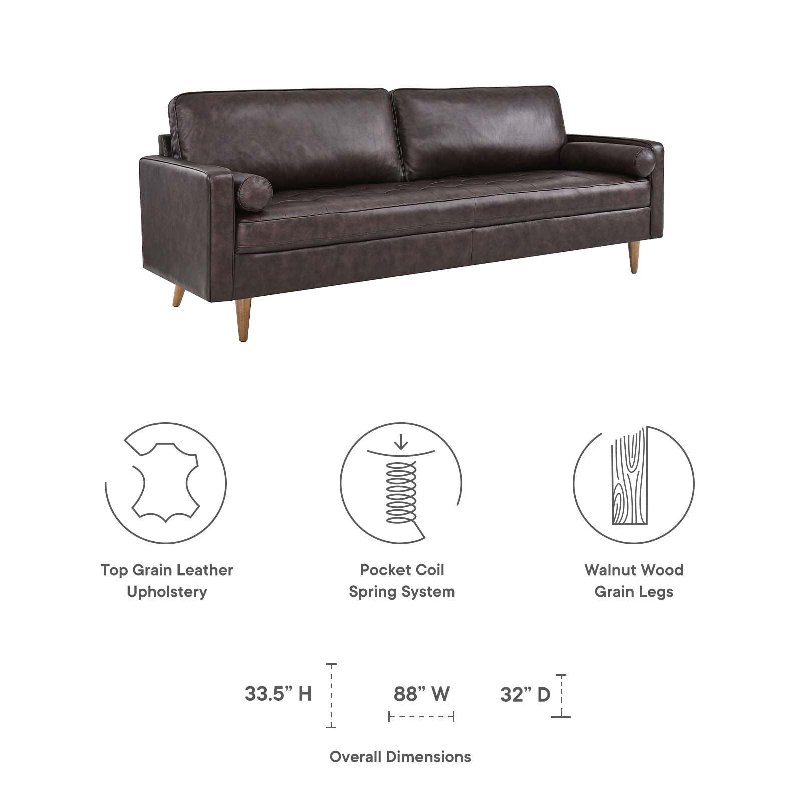 Valour 88" Leather Sofa-Sofa-Modway-Wall2Wall Furnishings