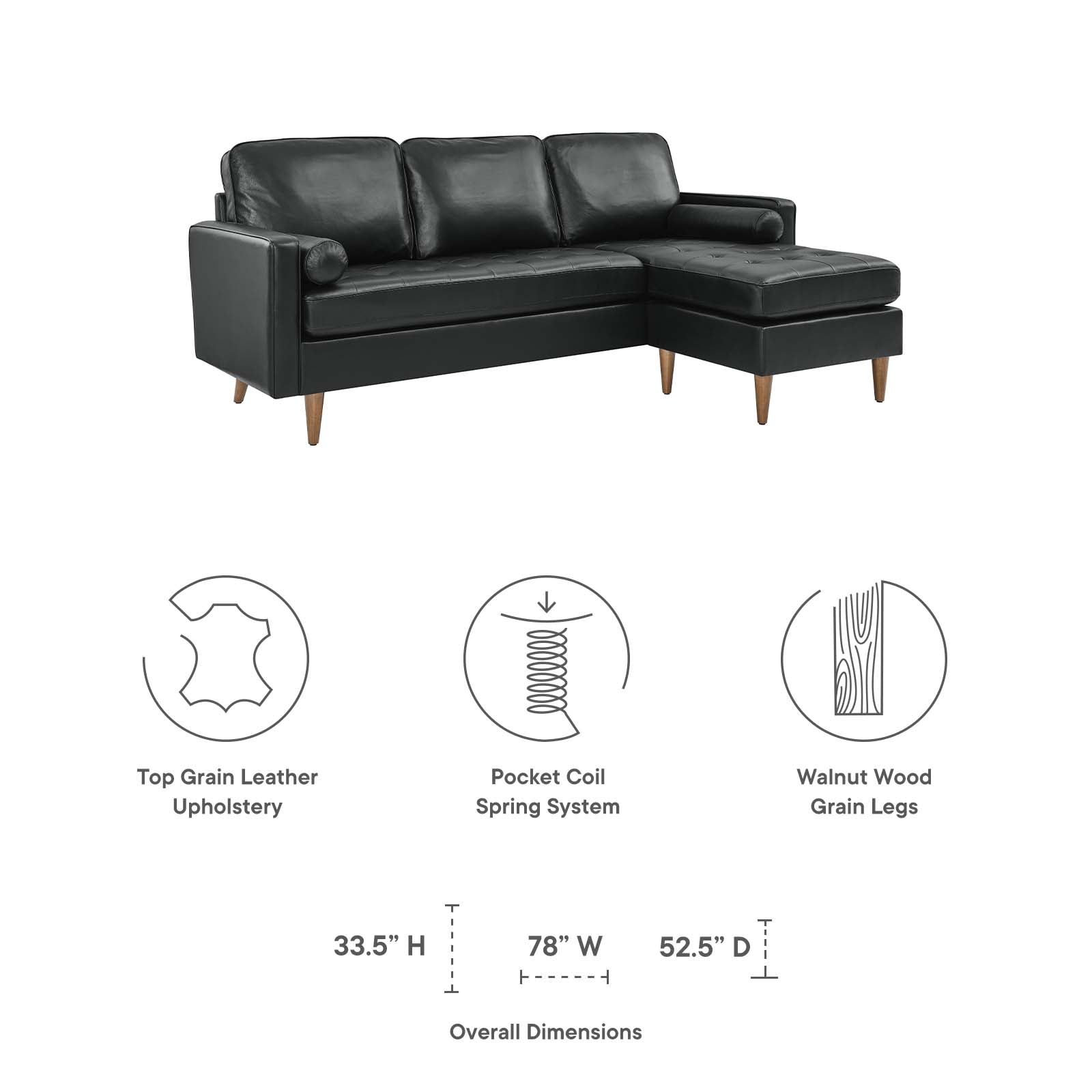 Valour 78" Leather Apartment Sectional Sofa-Sectional-Modway-Wall2Wall Furnishings