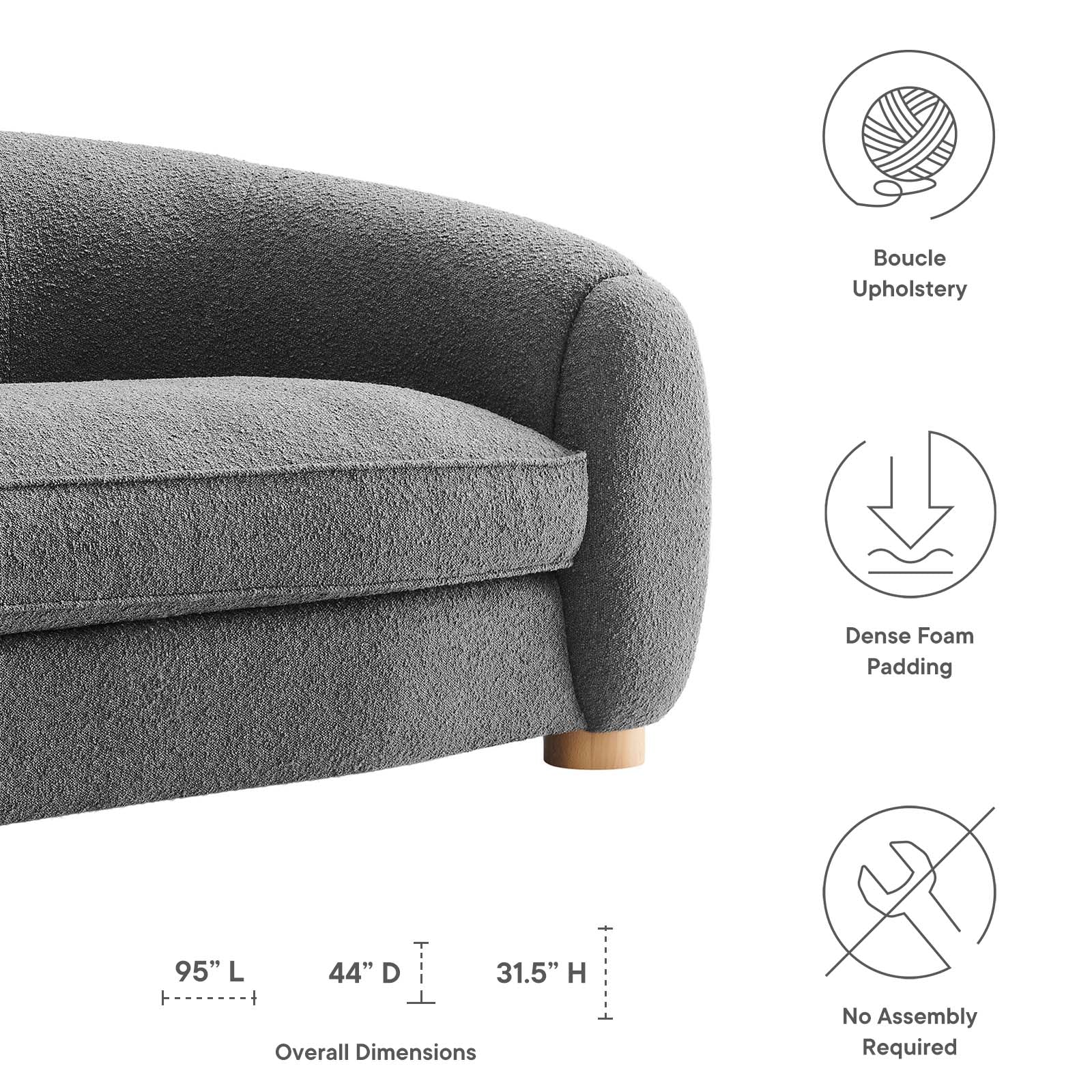 Abundant Boucle Upholstered Fabric Sofa-Sofa-Modway-Wall2Wall Furnishings