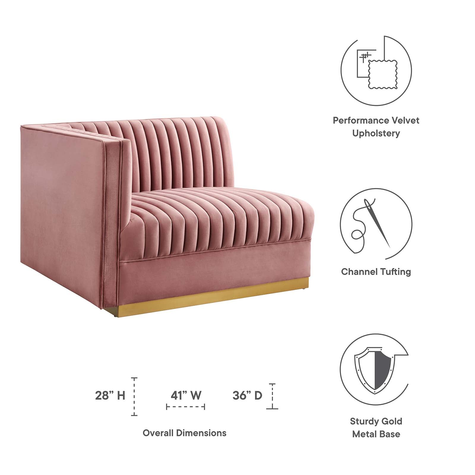 Sanguine Channel Tufted Performance Velvet Modular Sectional Sofa Left-Arm Chair-Corner Chair-Modway-Wall2Wall Furnishings