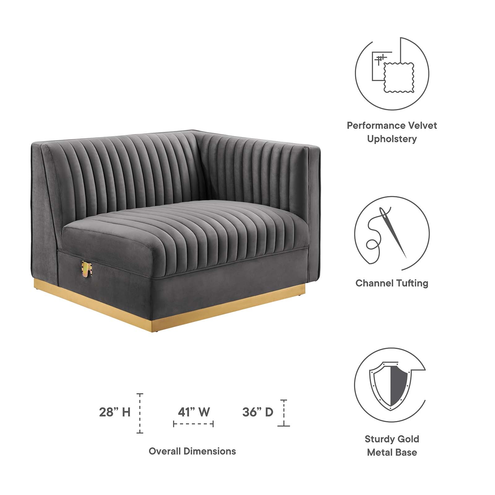 Sanguine Channel Tufted Performance Velvet Modular Sectional Sofa Right-Arm Chair-Corner Chair-Modway-Wall2Wall Furnishings