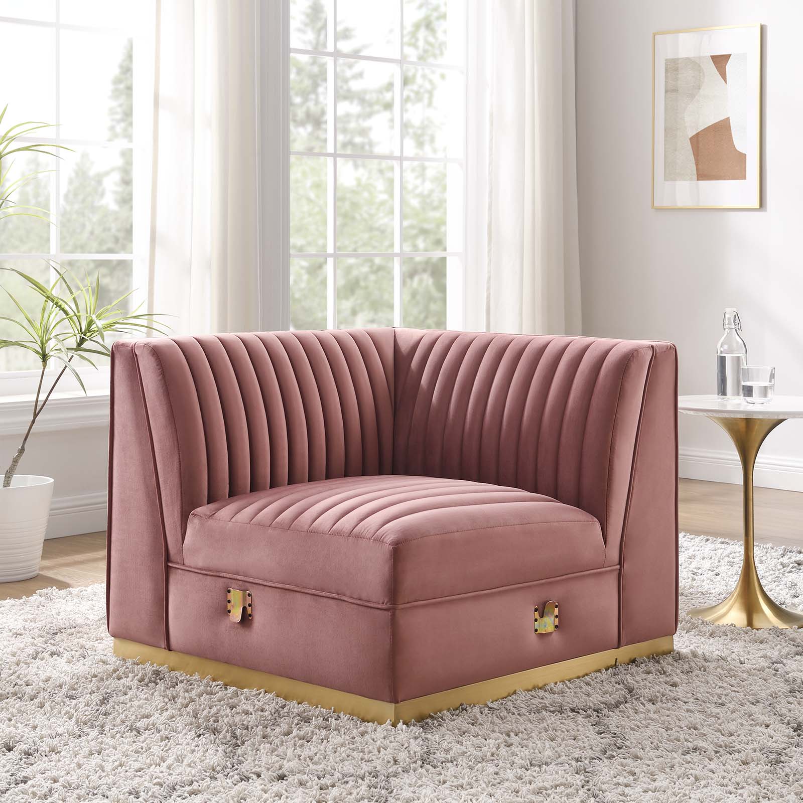 Sanguine Channel Tufted Performance Velvet Modular Sectional Sofa Left Corner Chair-Corner Chair-Modway-Wall2Wall Furnishings