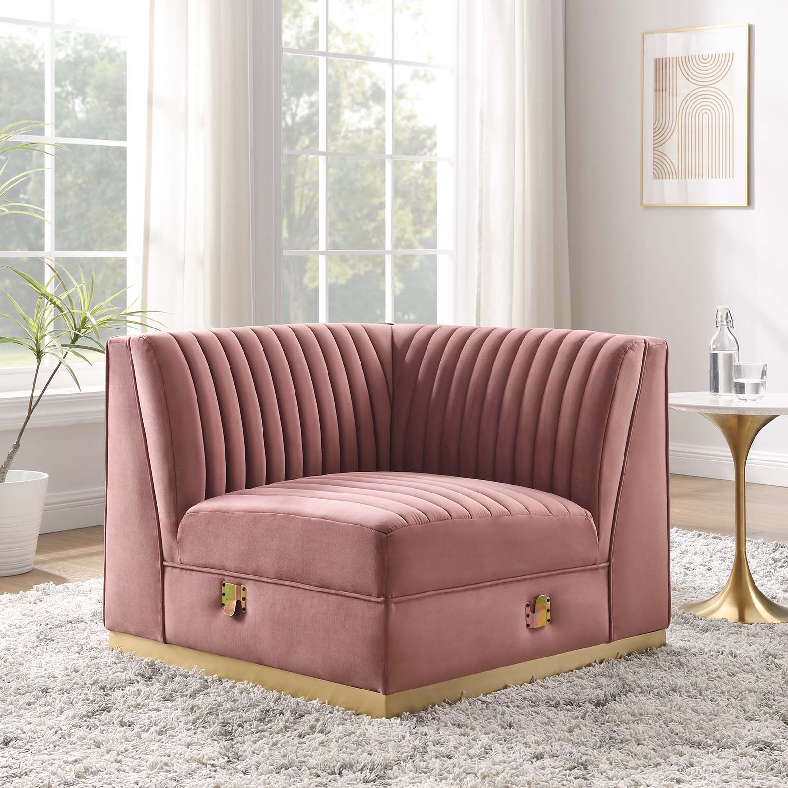 Sanguine Channel Tufted Performance Velvet Modular Sectional Sofa Right Corner Chair-Corner Chair-Modway-Wall2Wall Furnishings