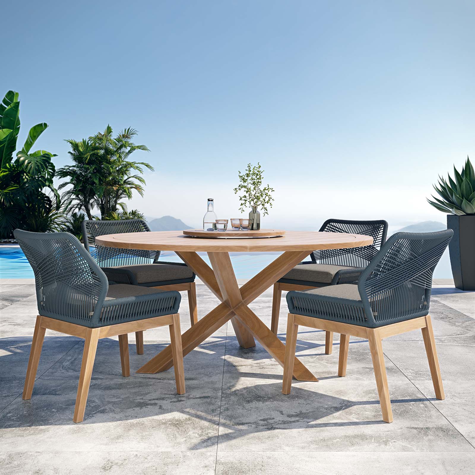Wellspring 5-Piece Outdoor Patio Teak Wood Dining Set-Dining Set-Modway-Wall2Wall Furnishings