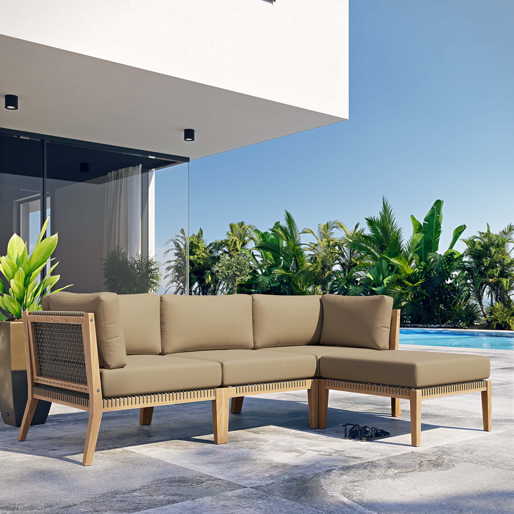 Clearwater 4-Piece Outdoor Patio Teak Wood Sectional Sofa