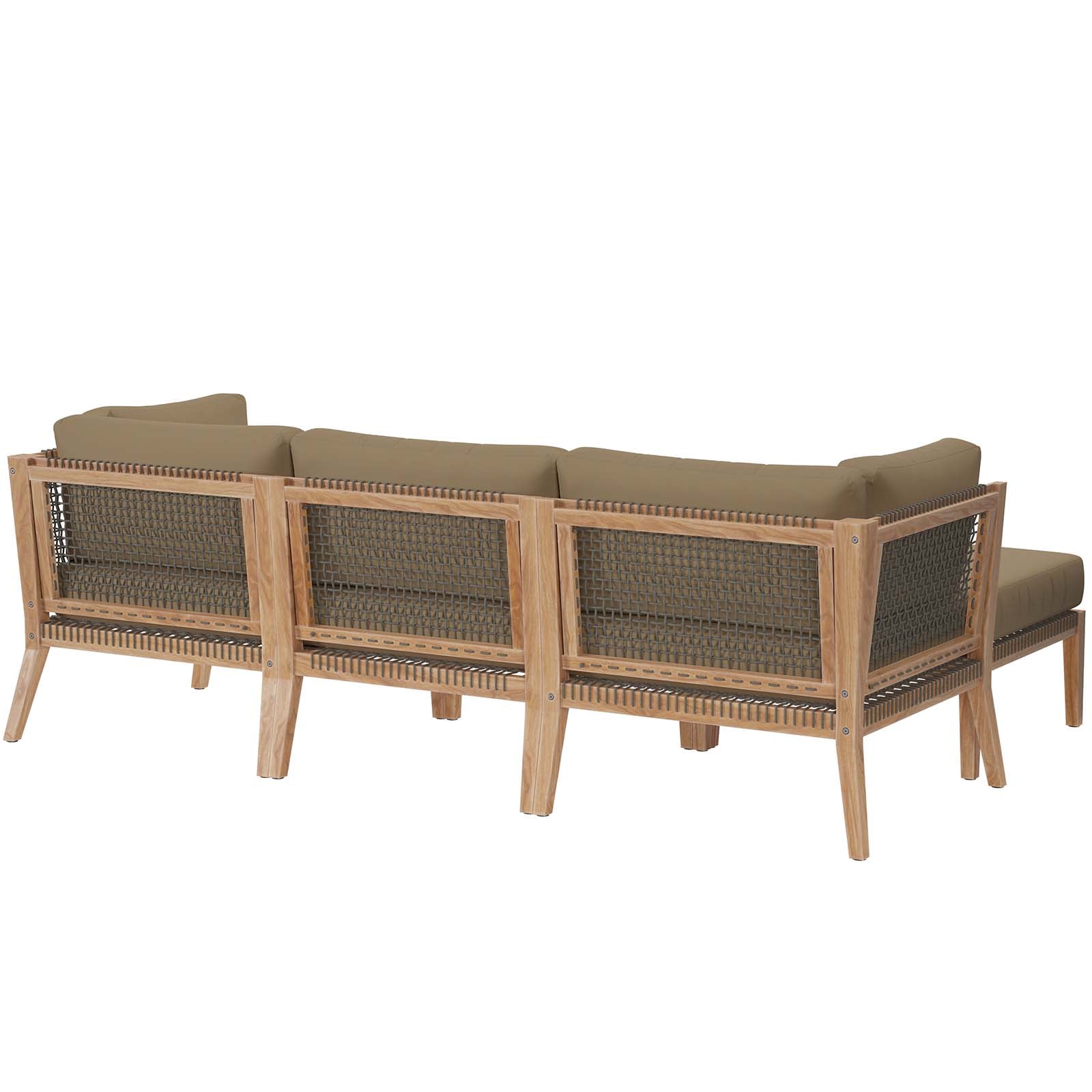 Clearwater Outdoor Patio Teak Wood 4-Piece Sectional Sofa-Outdoor Sectional-Modway-Wall2Wall Furnishings