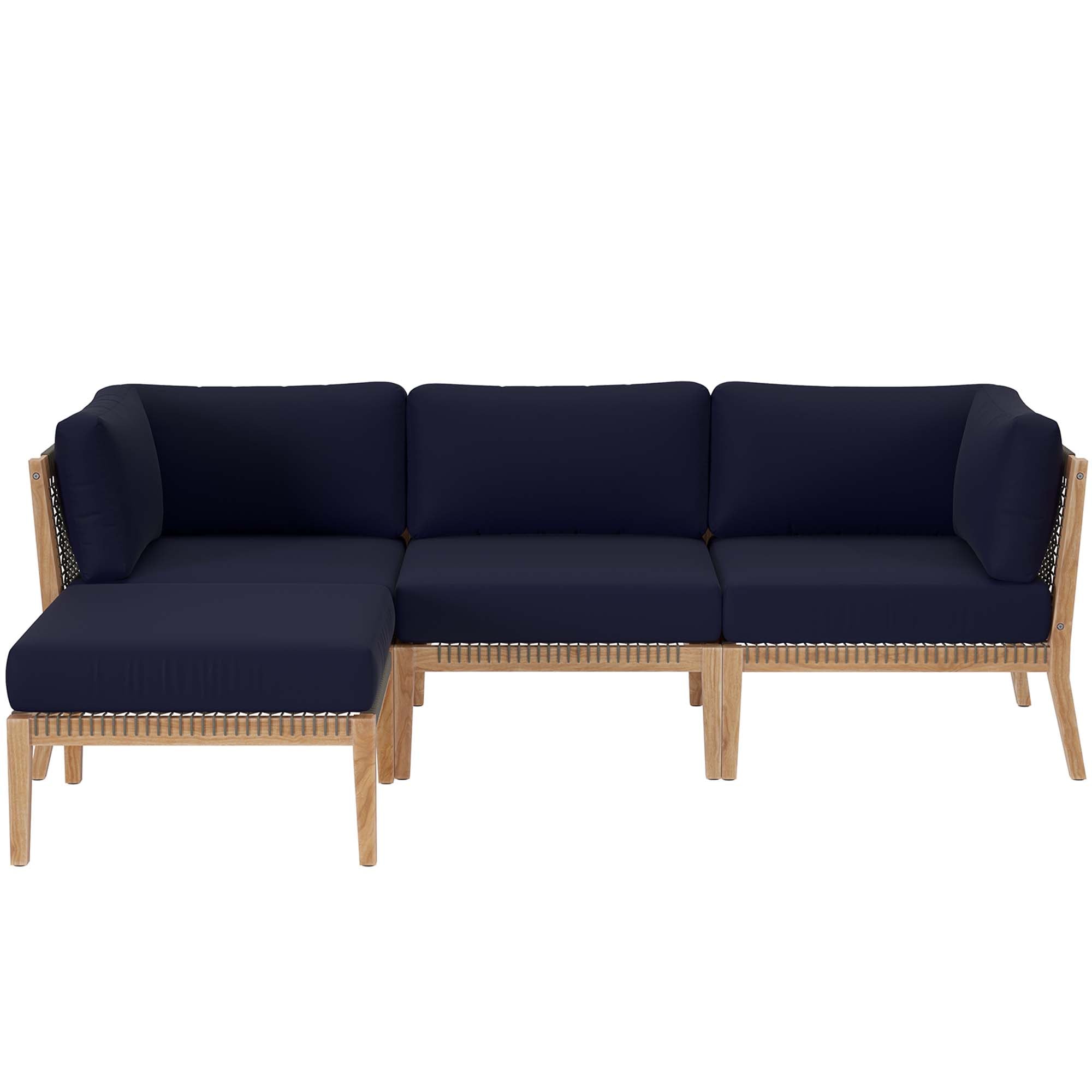 Clearwater 4-Piece Outdoor Patio Teak Wood Sectional Sofa