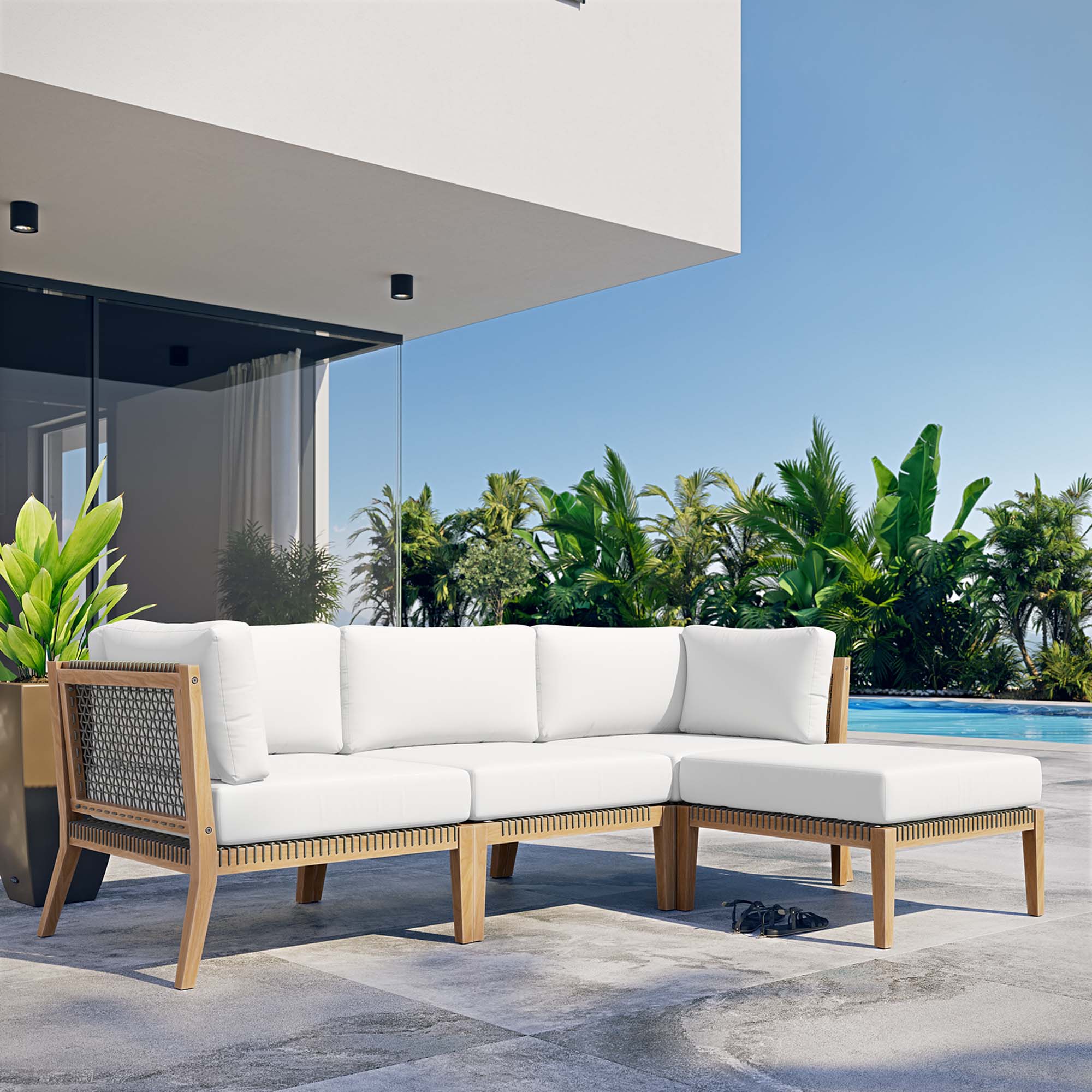 Clearwater 4-Piece Outdoor Patio Teak Wood Sectional Sofa