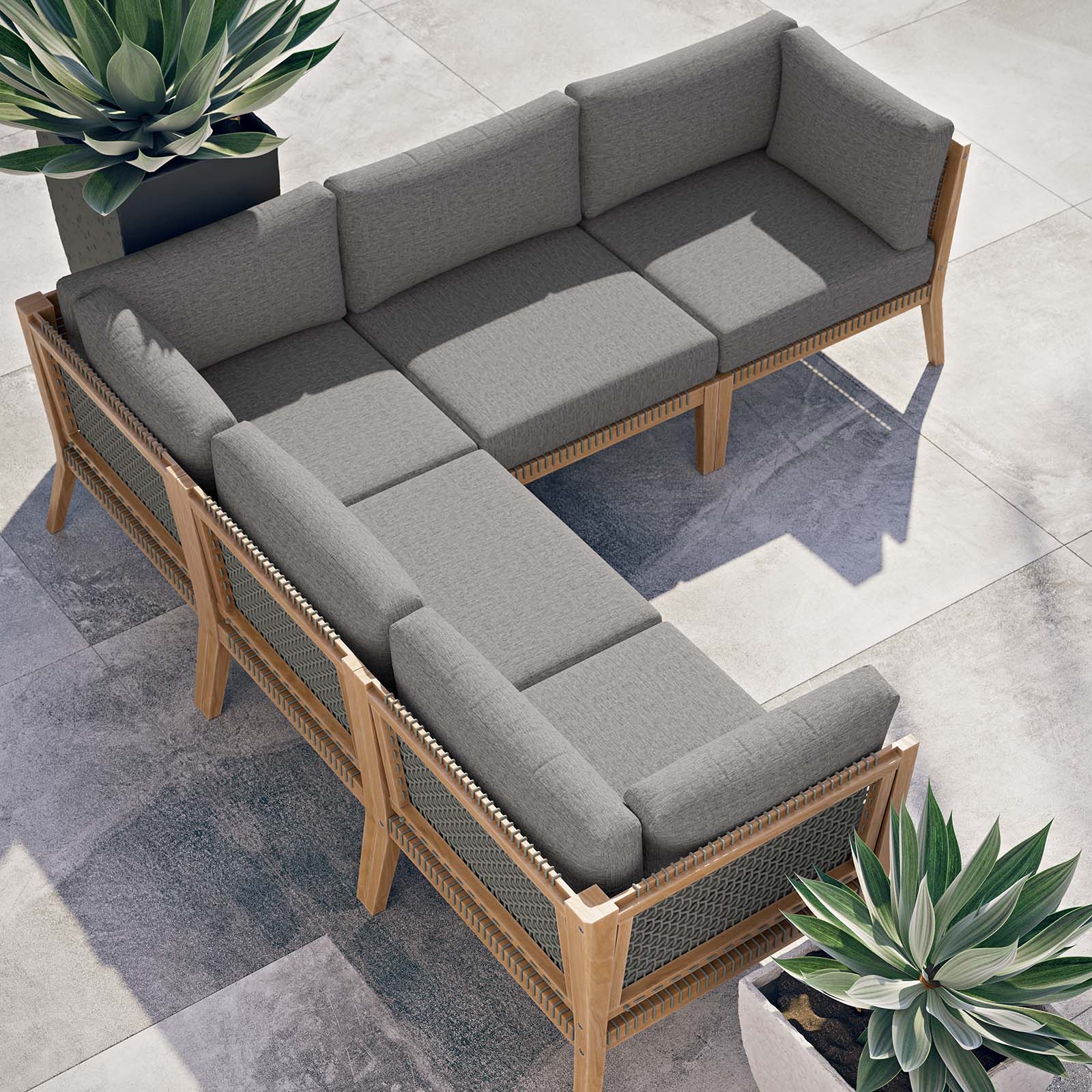 Clearwater Outdoor Patio Teak Wood 5-Piece Sectional Sofa-Outdoor Sectional-Modway-Wall2Wall Furnishings