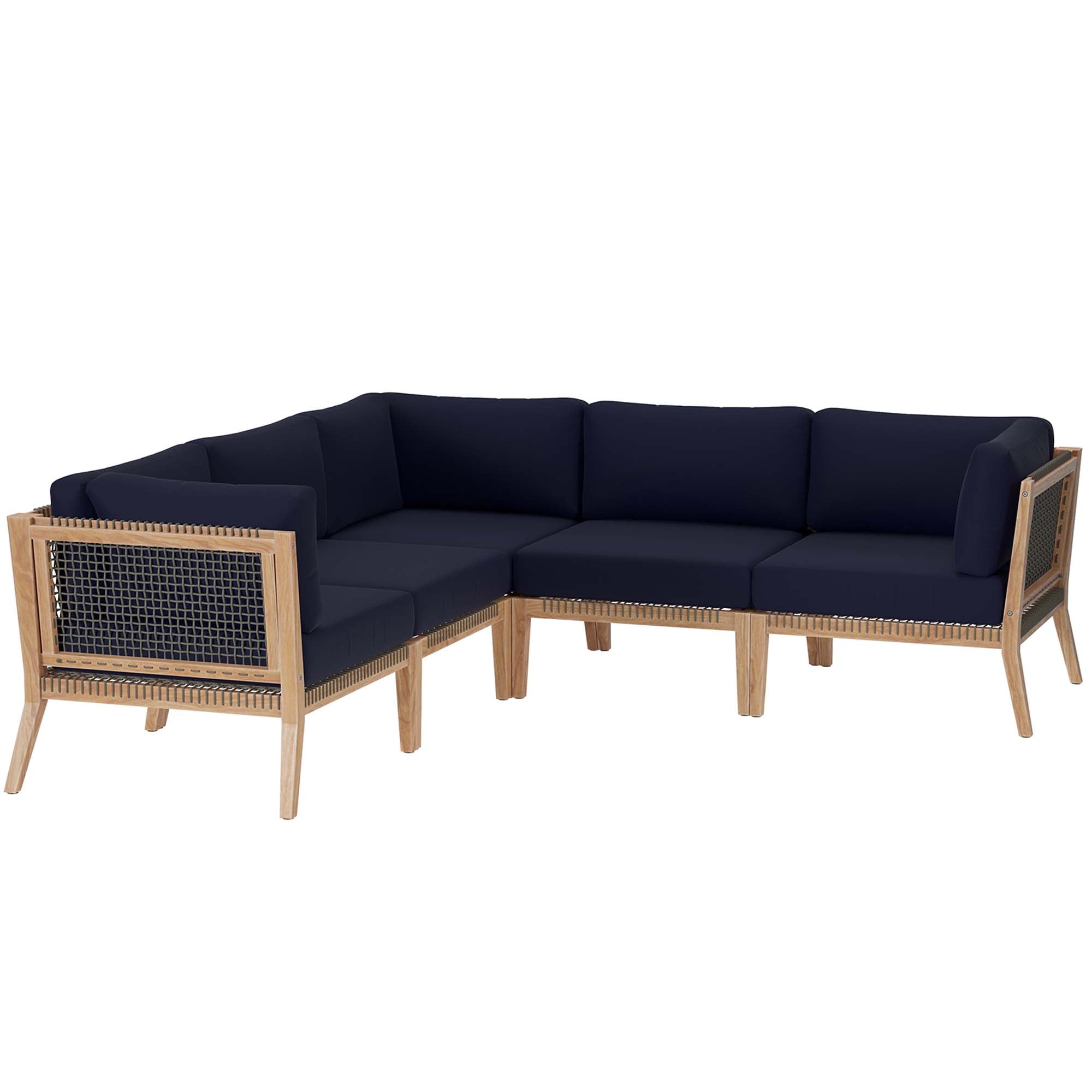 Clearwater 5-Piece Outdoor Patio Teak Wood Sectional Sofa
