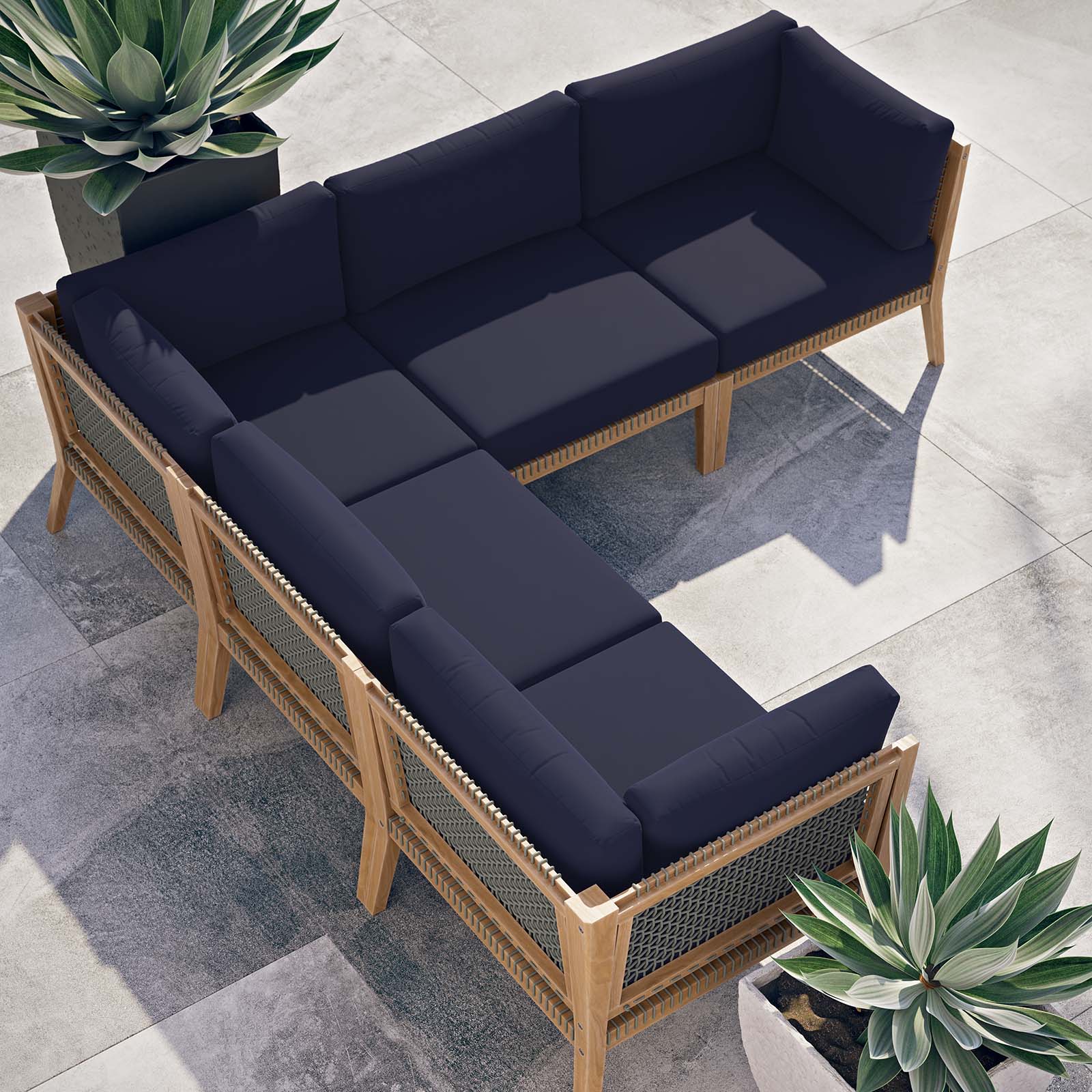 Clearwater Outdoor Patio Teak Wood 5-Piece Sectional Sofa-Outdoor Sectional-Modway-Wall2Wall Furnishings