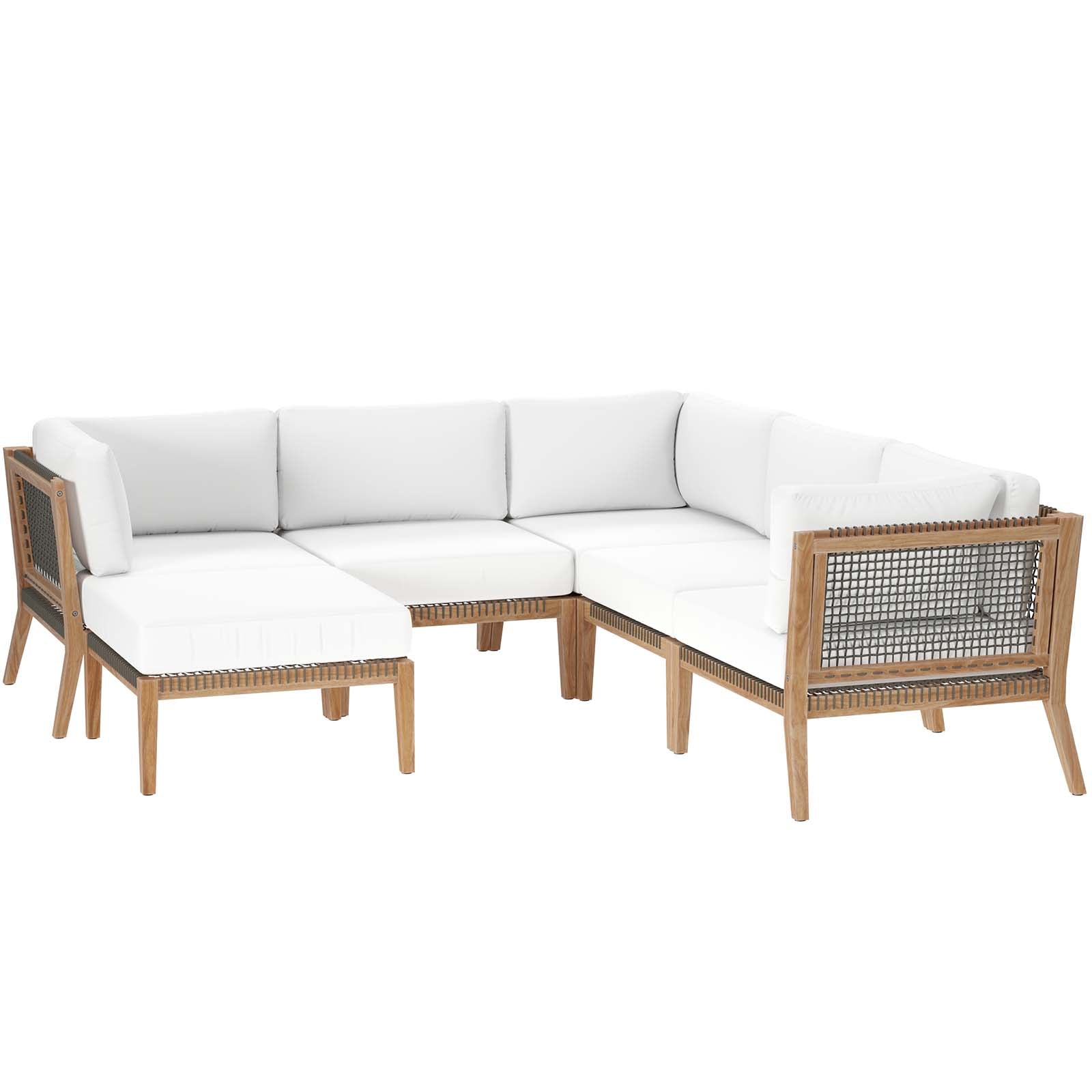 Clearwater Outdoor Patio Teak Wood 6-Piece Sectional Sofa-Outdoor Sectional-Modway-Wall2Wall Furnishings