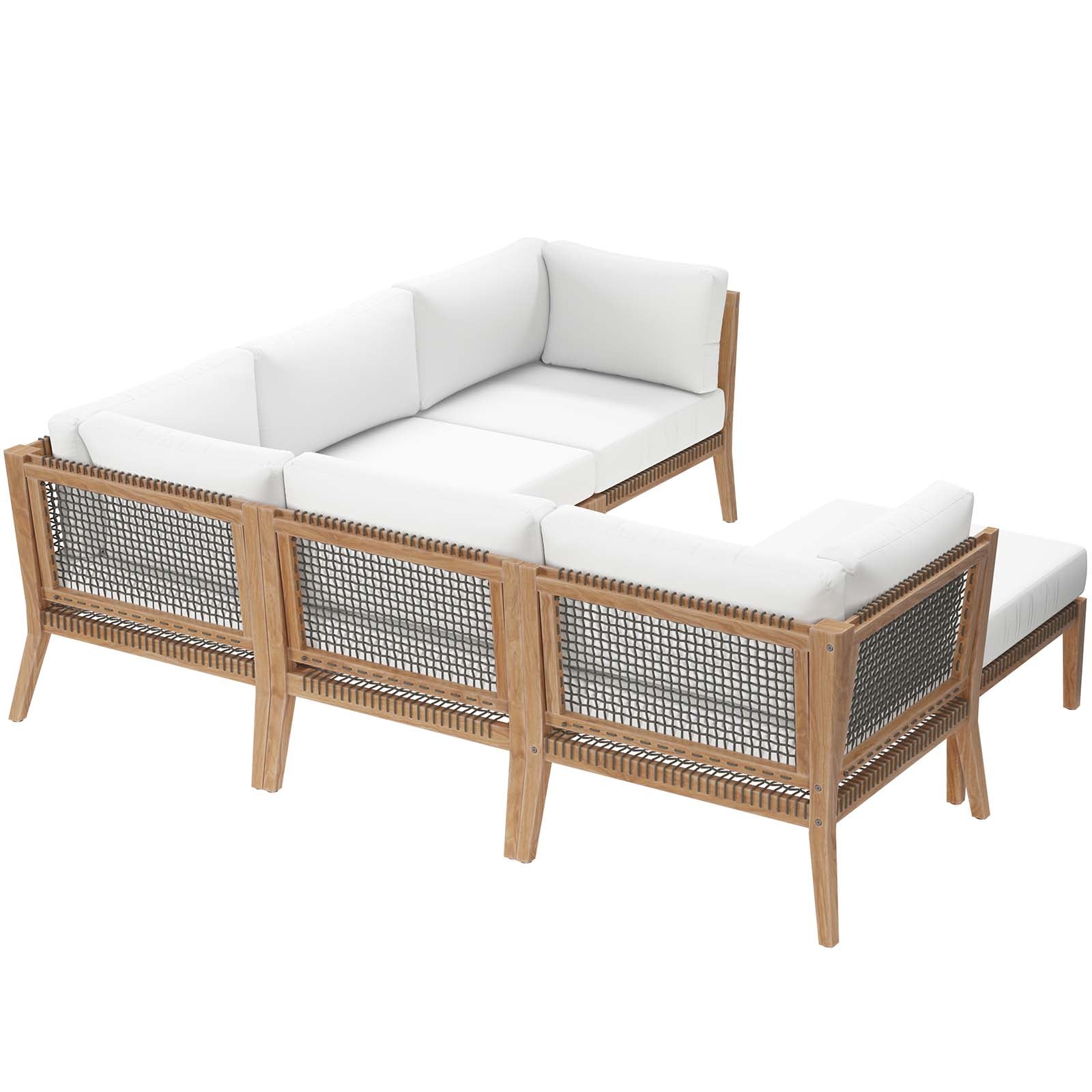 Clearwater Outdoor Patio Teak Wood 6-Piece Sectional Sofa-Outdoor Sectional-Modway-Wall2Wall Furnishings