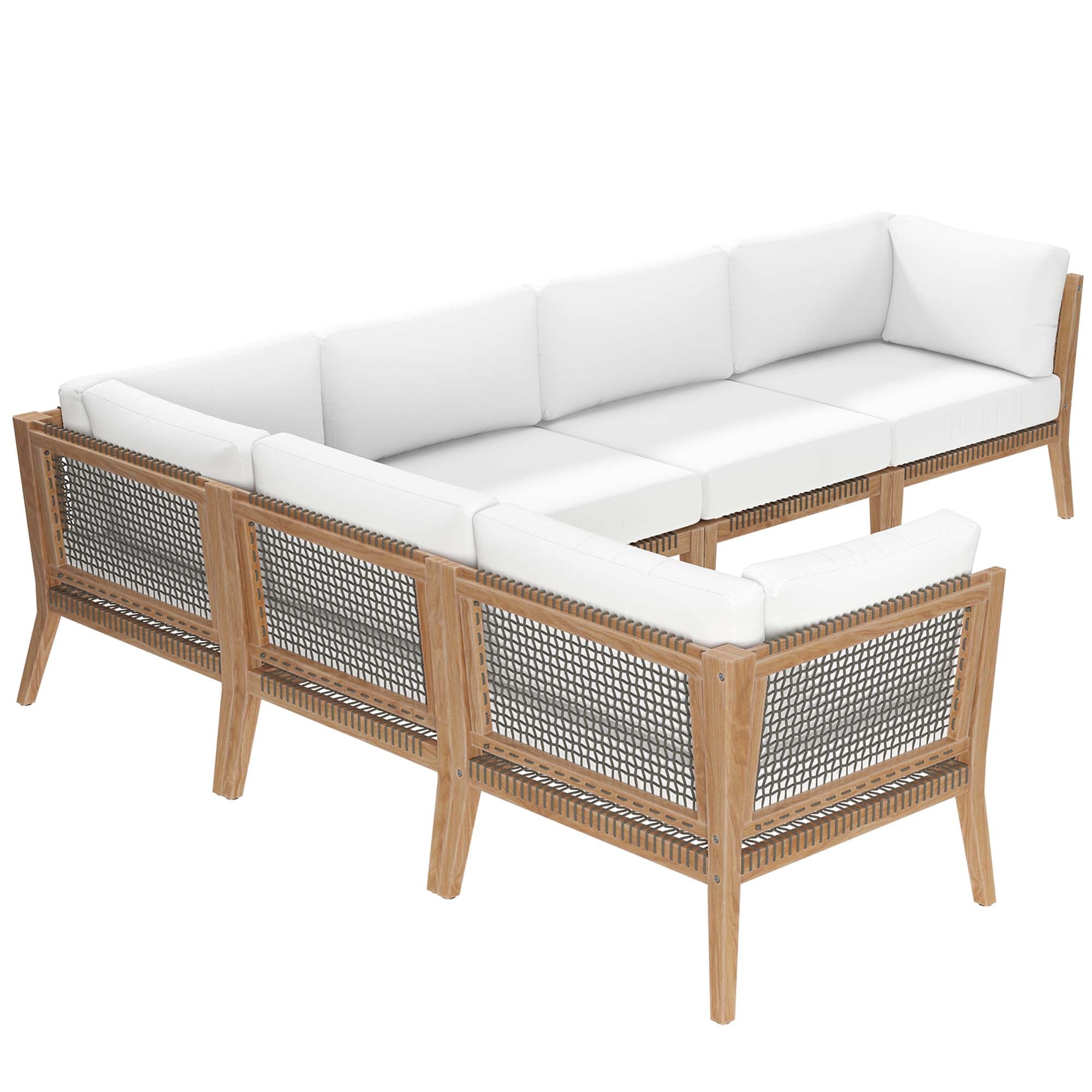 Clearwater 6-Piece Outdoor Patio Teak Wood Sectional Sofa