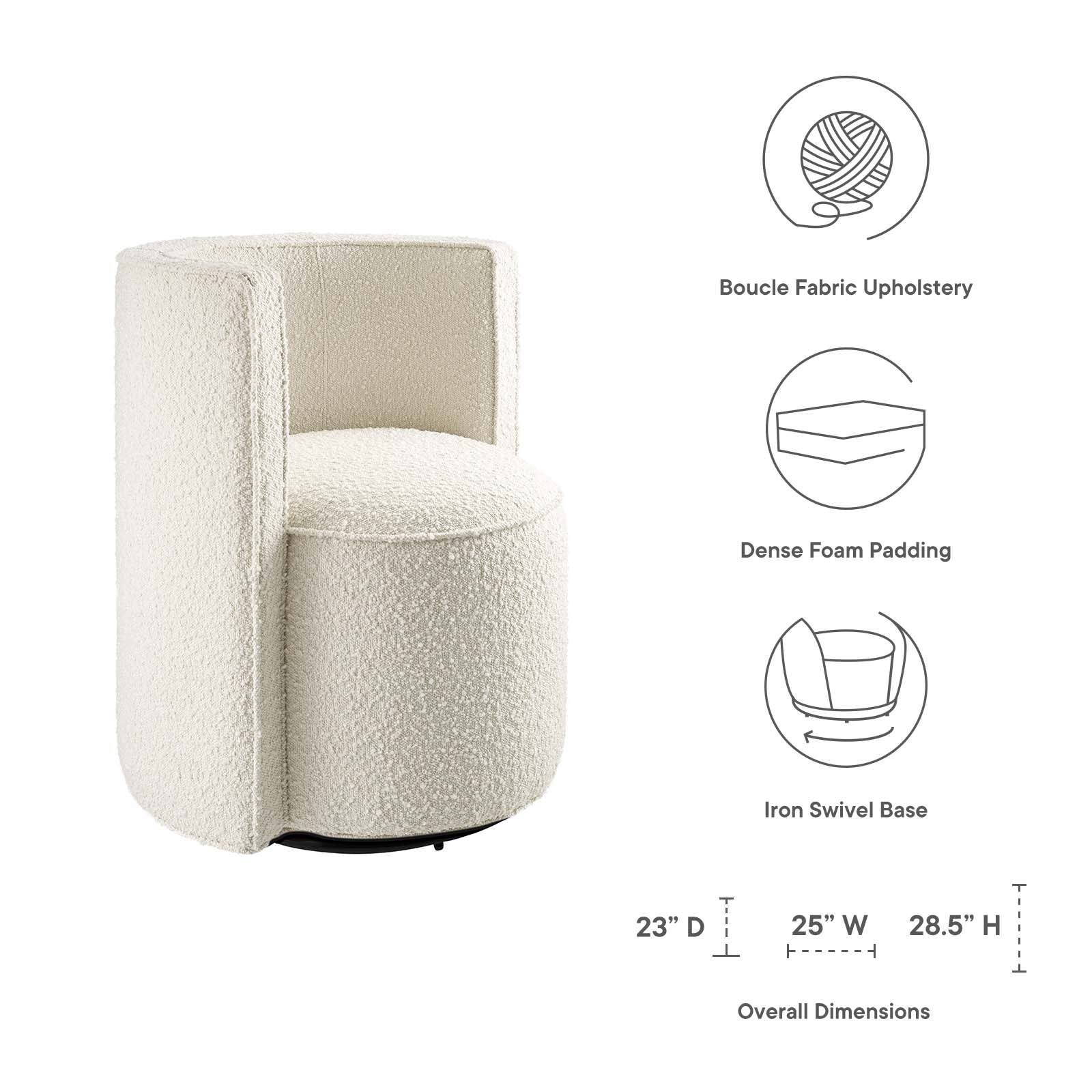 Della Boucle Fabric Swivel Chair-Chair-Modway-Wall2Wall Furnishings