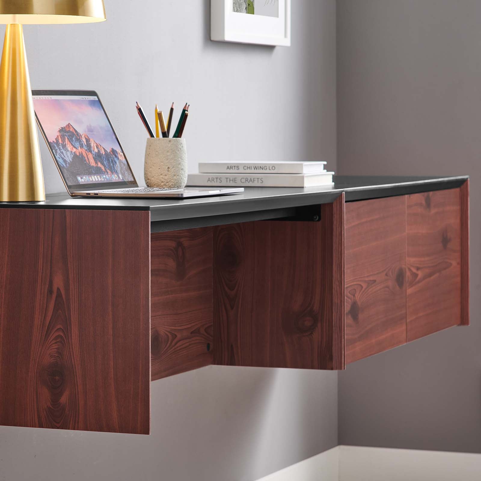Kinetic 38" Wall-Mount Office Desk With Cabinet and Shelf-Desk-Modway-Wall2Wall Furnishings