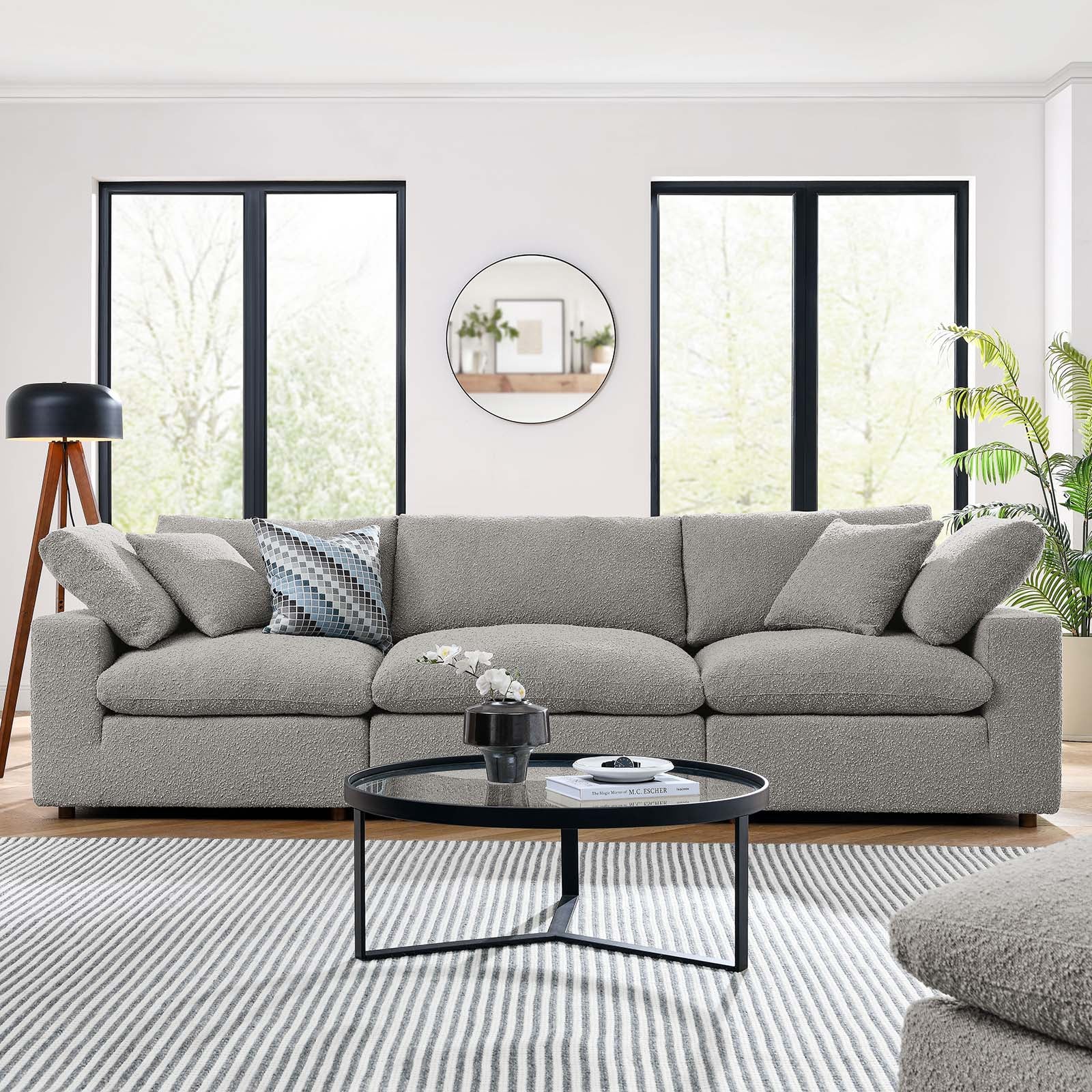 Commix Down Filled Overstuffed Boucle Fabric 3-Seater Sofa-Sofa-Modway-Wall2Wall Furnishings