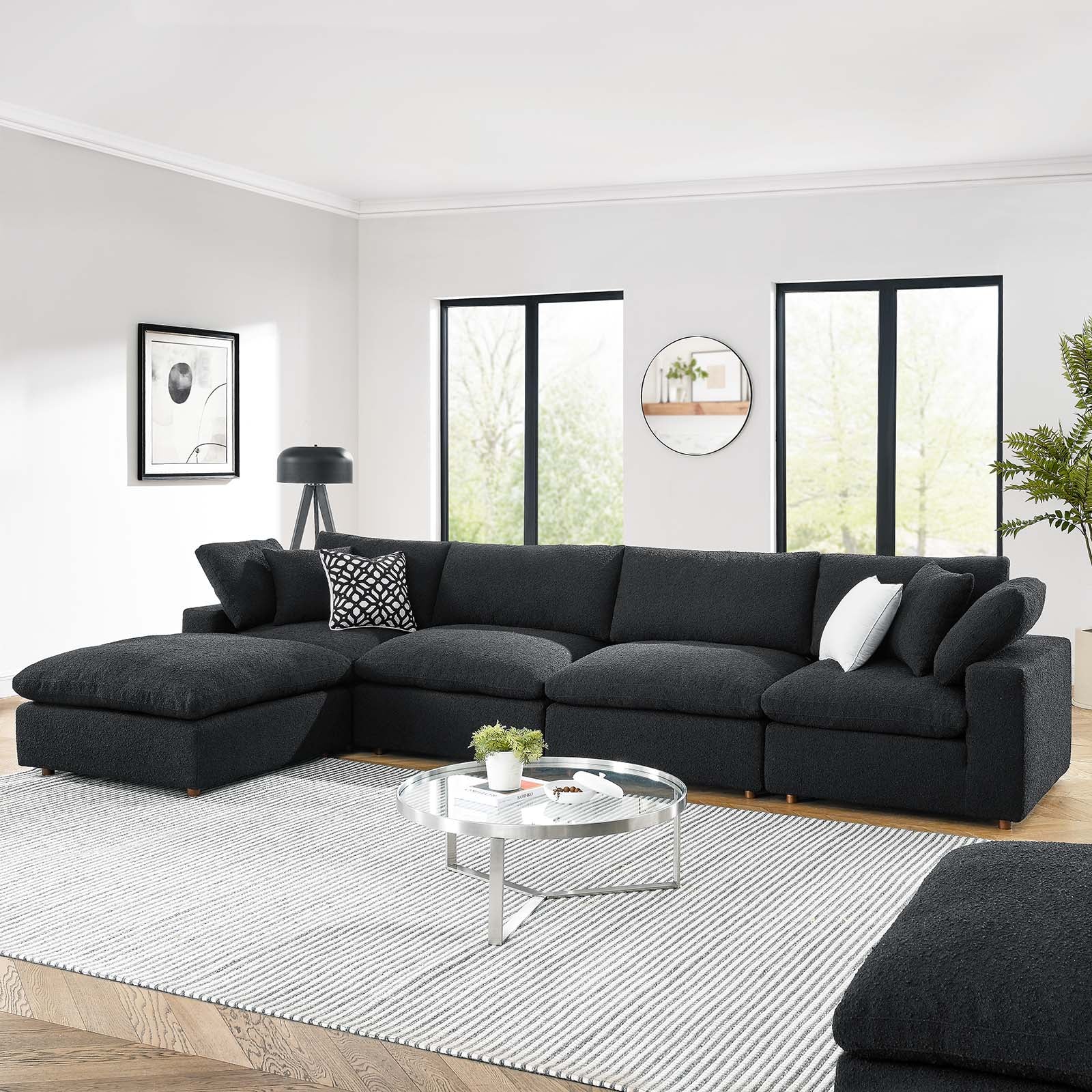 Commix Down Filled Overstuffed Boucle Fabric 5-Piece Sectional Sofa-Sectional-Modway-Wall2Wall Furnishings