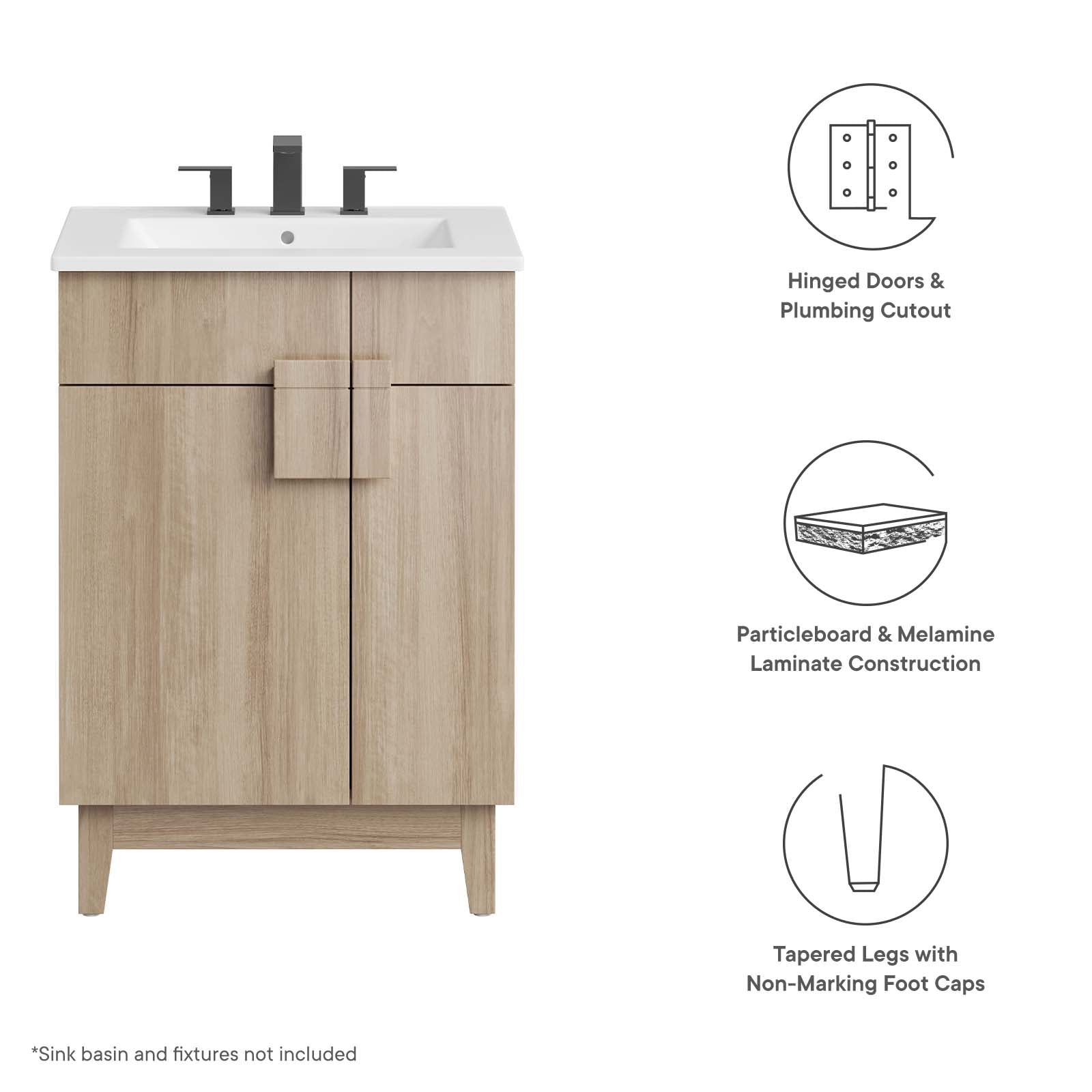 Miles 24” Bathroom Vanity Cabinet (Sink Basin Not Included)-Bathroom Vanity-Modway-Wall2Wall Furnishings