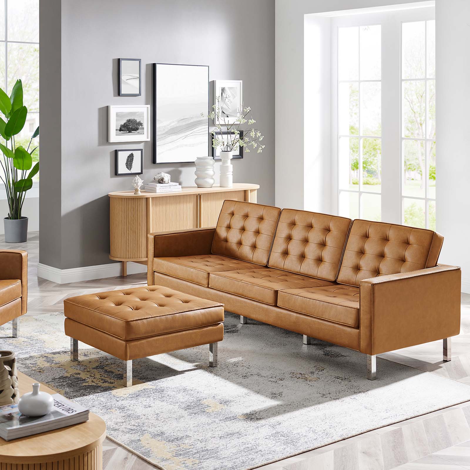 Loft Tufted Vegan Leather Sofa and Ottoman Set-Sofa Set-Modway-Wall2Wall Furnishings