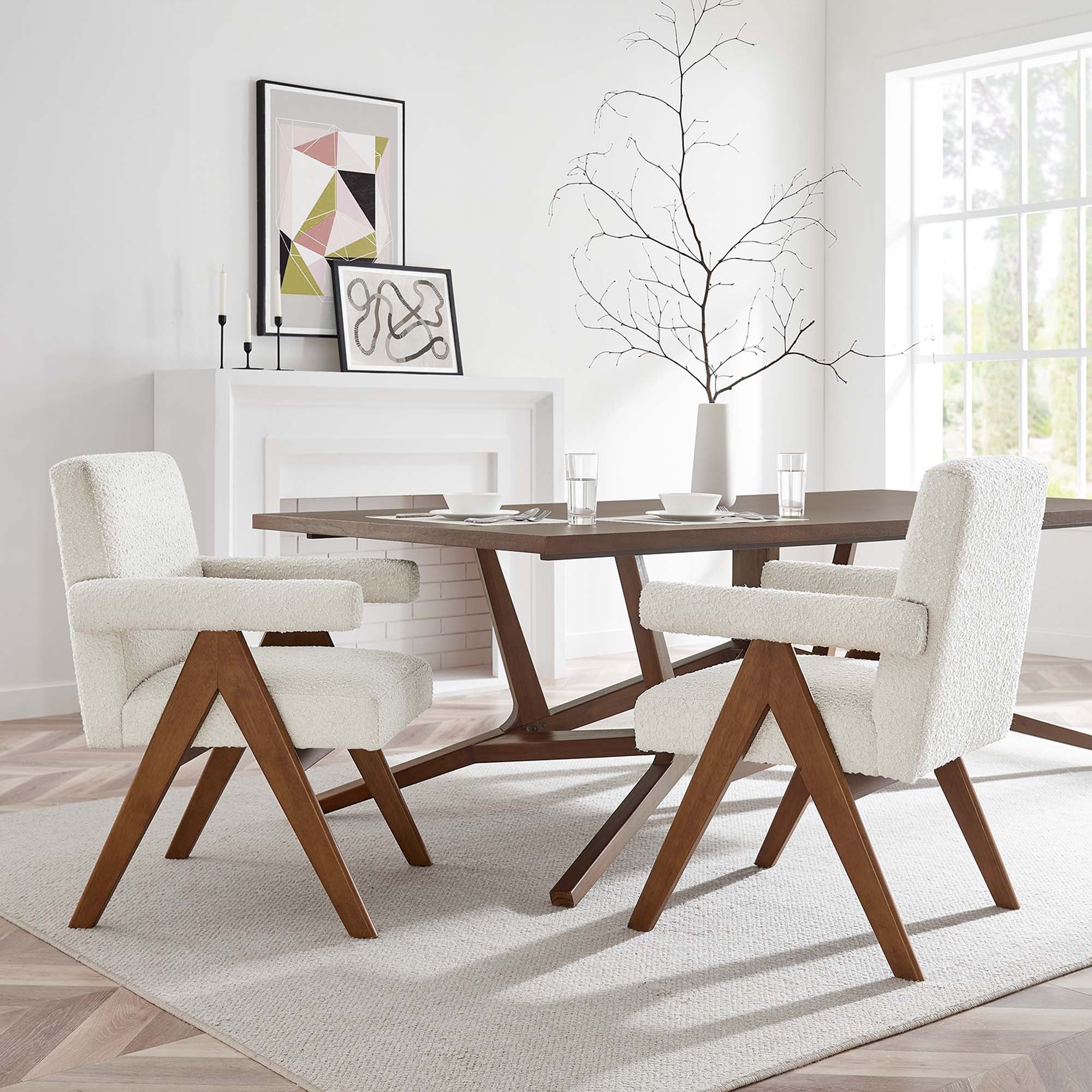 Lyra Boucle Fabric Dining Room Chair Set of 2