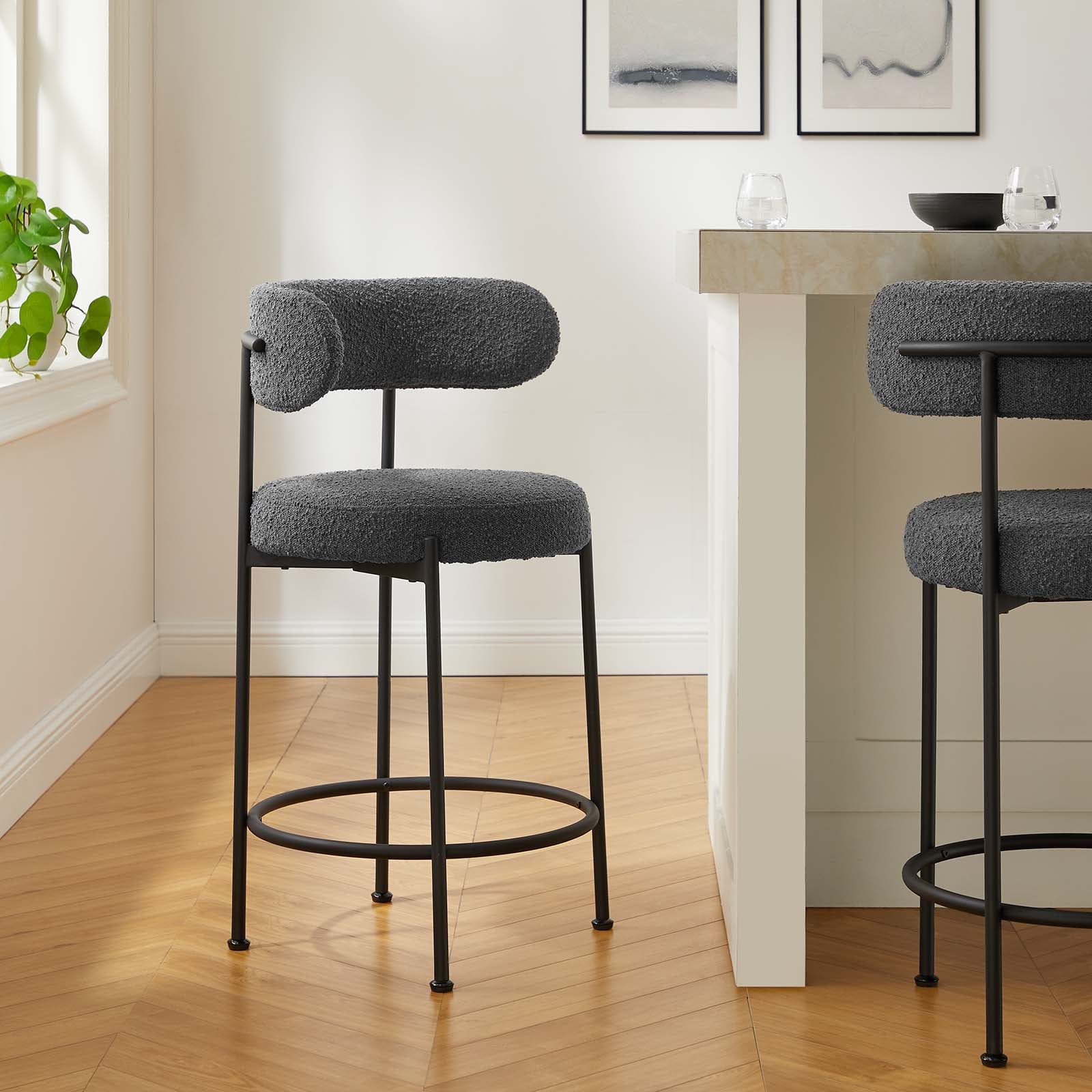 Albie Boucle Fabric Counter Stools - Set of 2-Counter Stool-Modway-Wall2Wall Furnishings