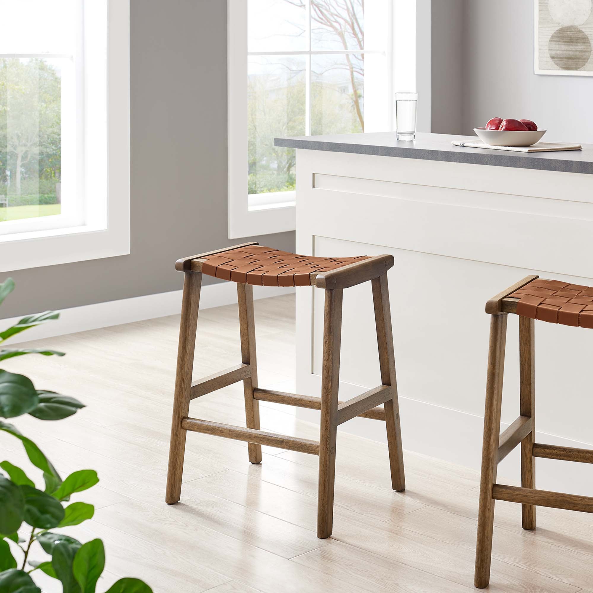 Saoirse Faux Leather Wood Counter Stool Set of 2