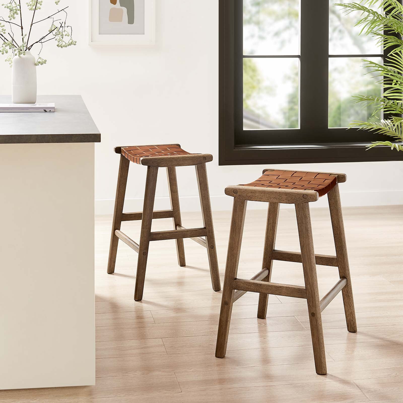 Saoirse Faux Leather Wood Counter Stool - Set of 2-Counter Stool-Modway-Wall2Wall Furnishings